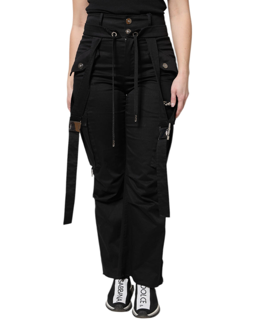 Pantalon cargo taille haute en coton noir Dolce &amp; Gabbana