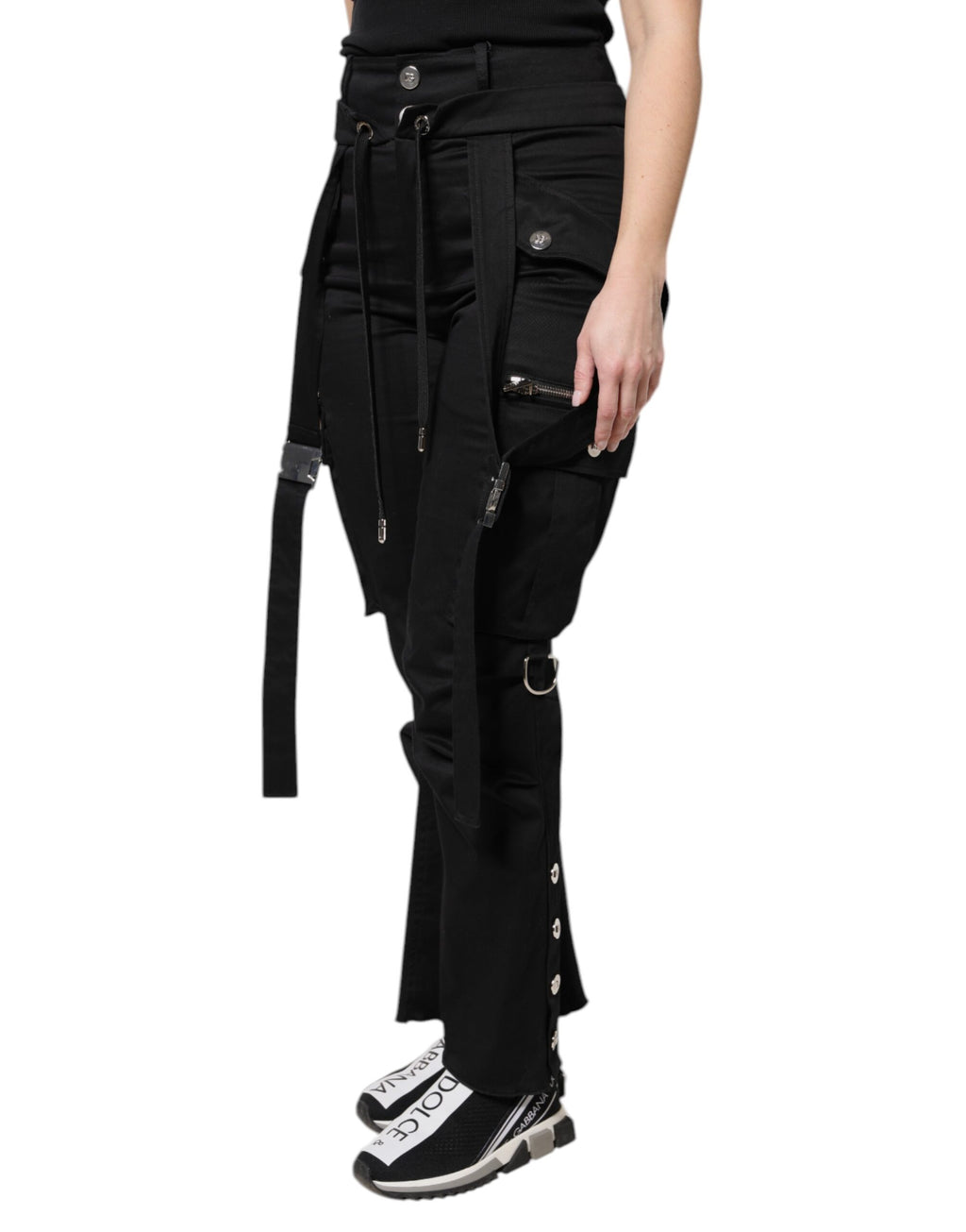 Pantalon cargo taille haute en coton noir Dolce &amp; Gabbana