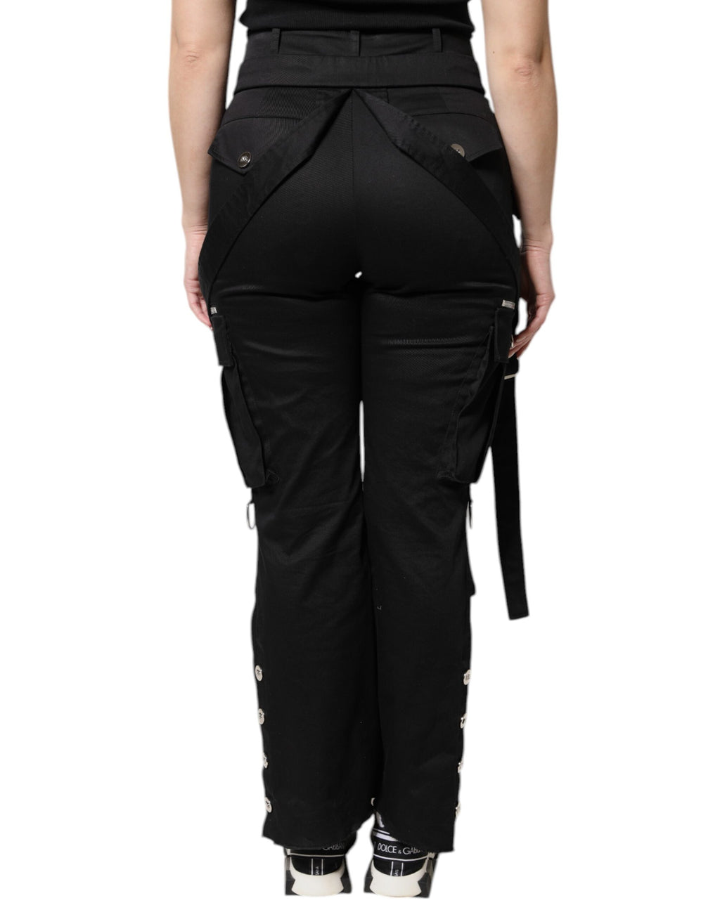 Pantalon cargo taille haute en coton noir Dolce &amp; Gabbana