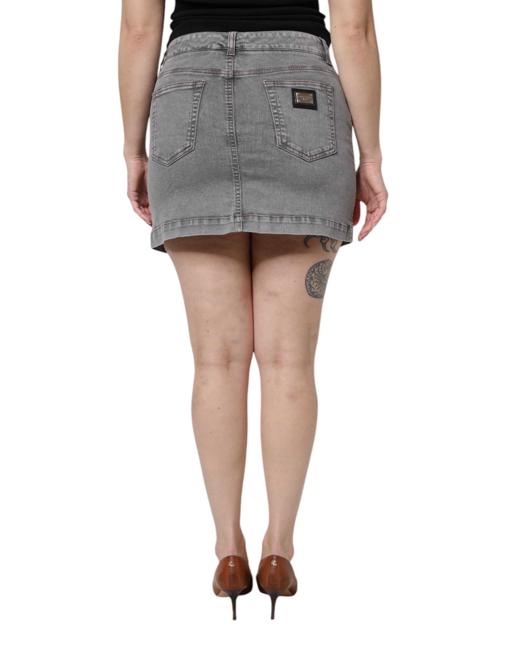Mini-jupe en denim taille moyenne en coton stretch gris Dolce &amp; Gabbana
