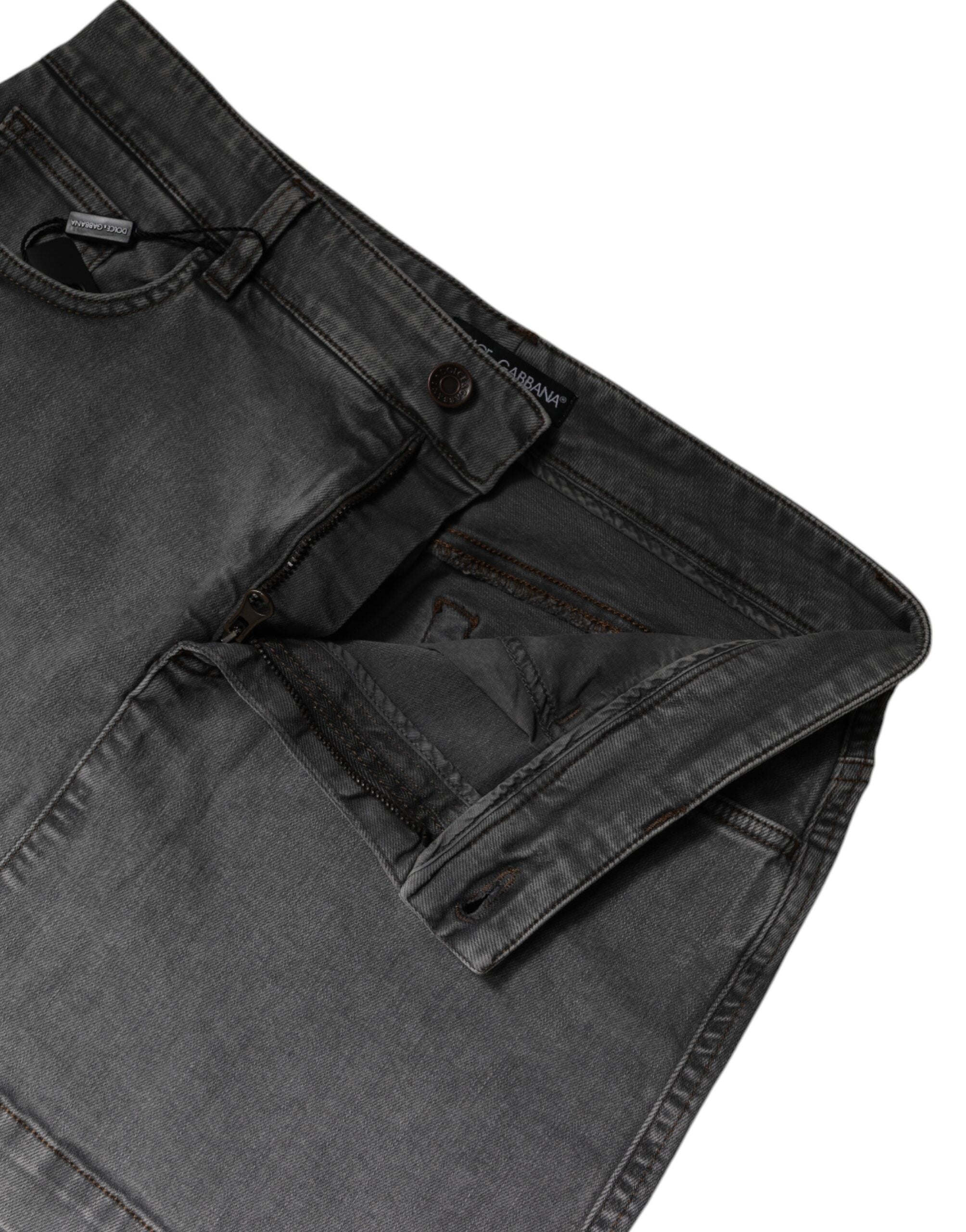 Mini-jupe en denim taille moyenne en coton stretch gris Dolce &amp; Gabbana