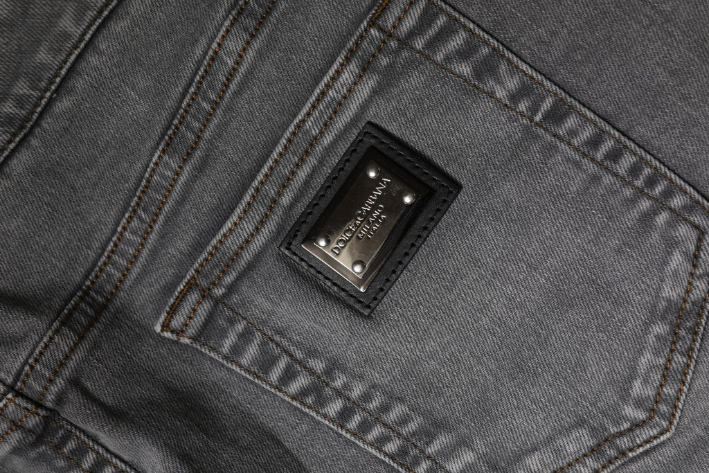 Mini-jupe en denim taille moyenne en coton stretch gris Dolce &amp; Gabbana