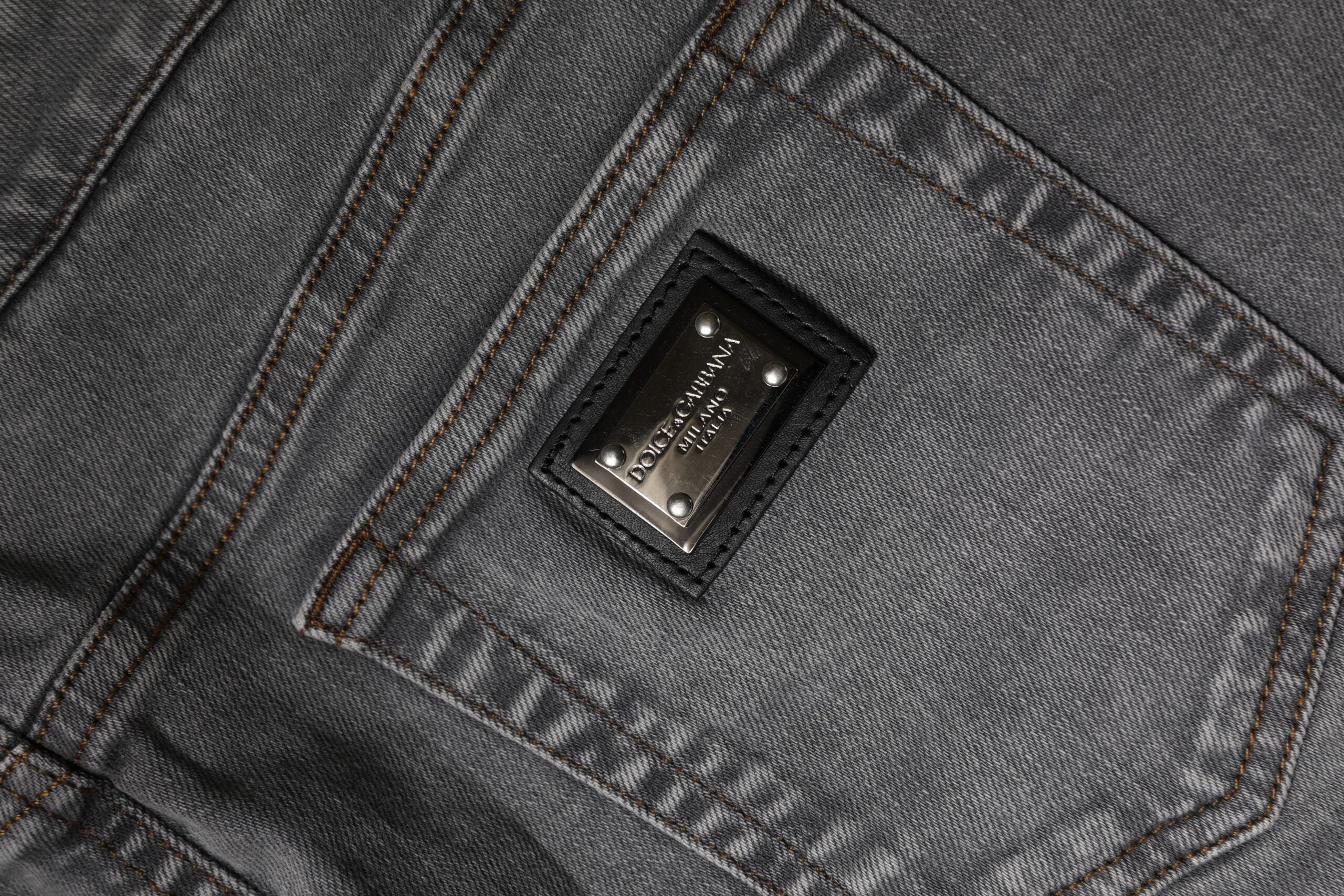 Mini-jupe en denim taille moyenne en coton stretch gris Dolce &amp; Gabbana