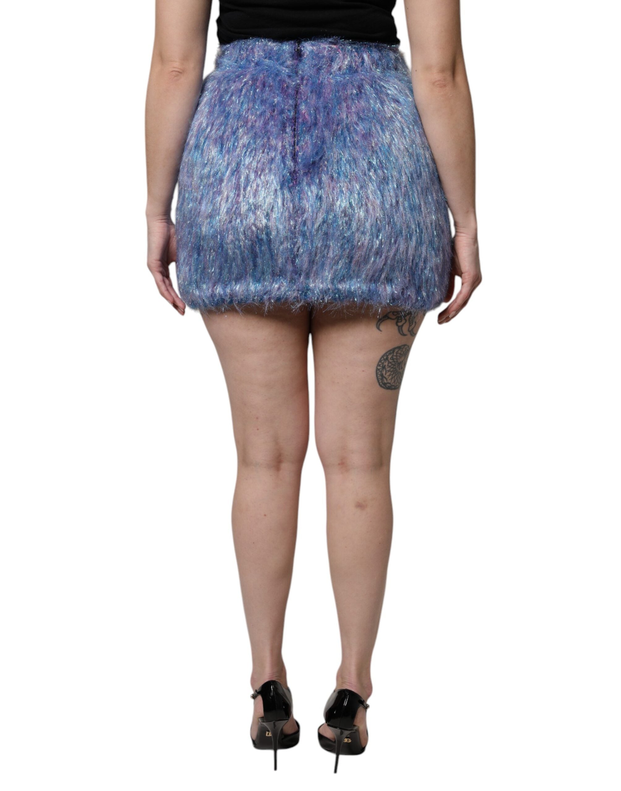 Mini-jupe taille haute en peluche multicolore Dolce &amp; Gabbana