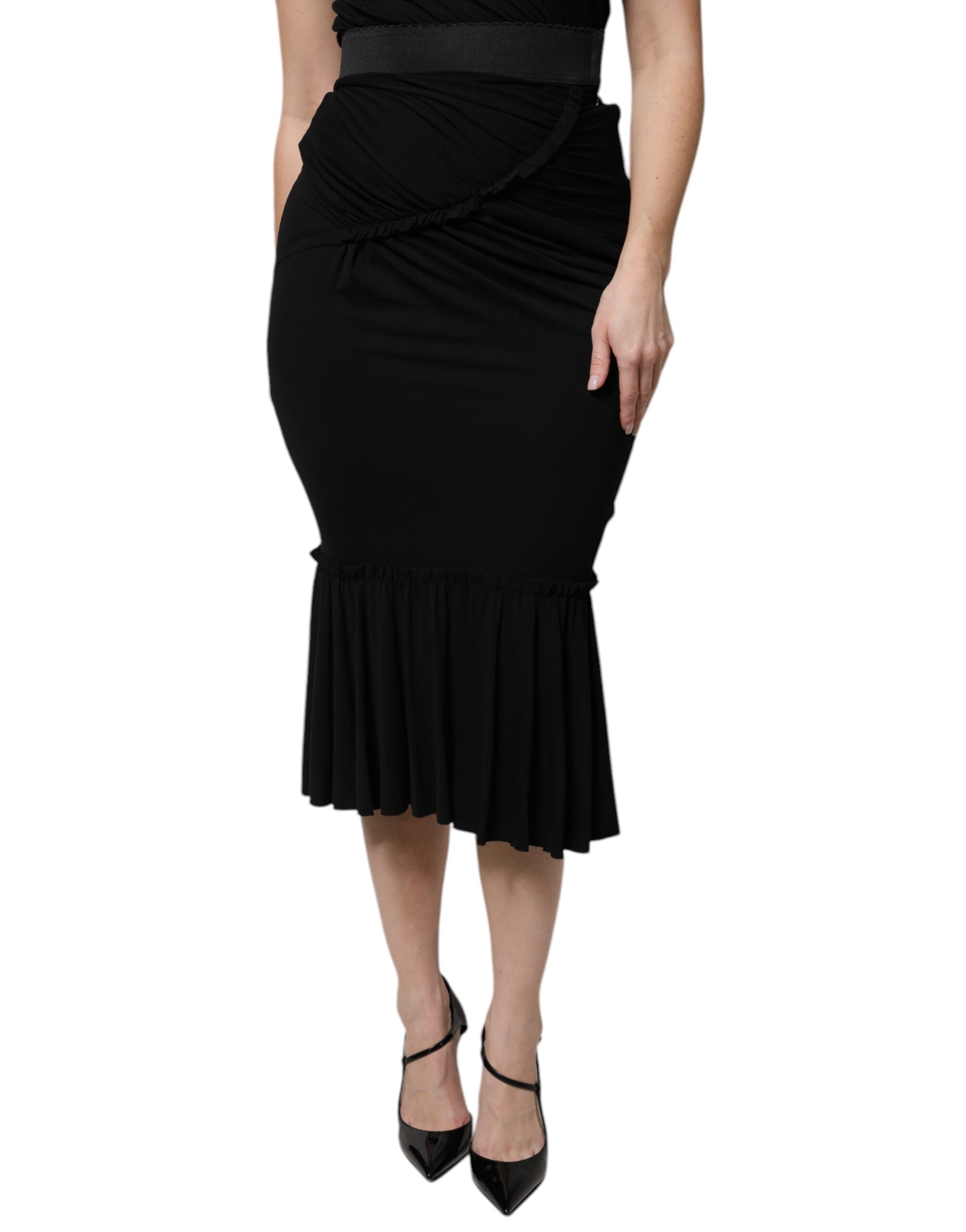 Jupe mi-longue taille haute noire à coupe sirène Dolce &amp; Gabbana