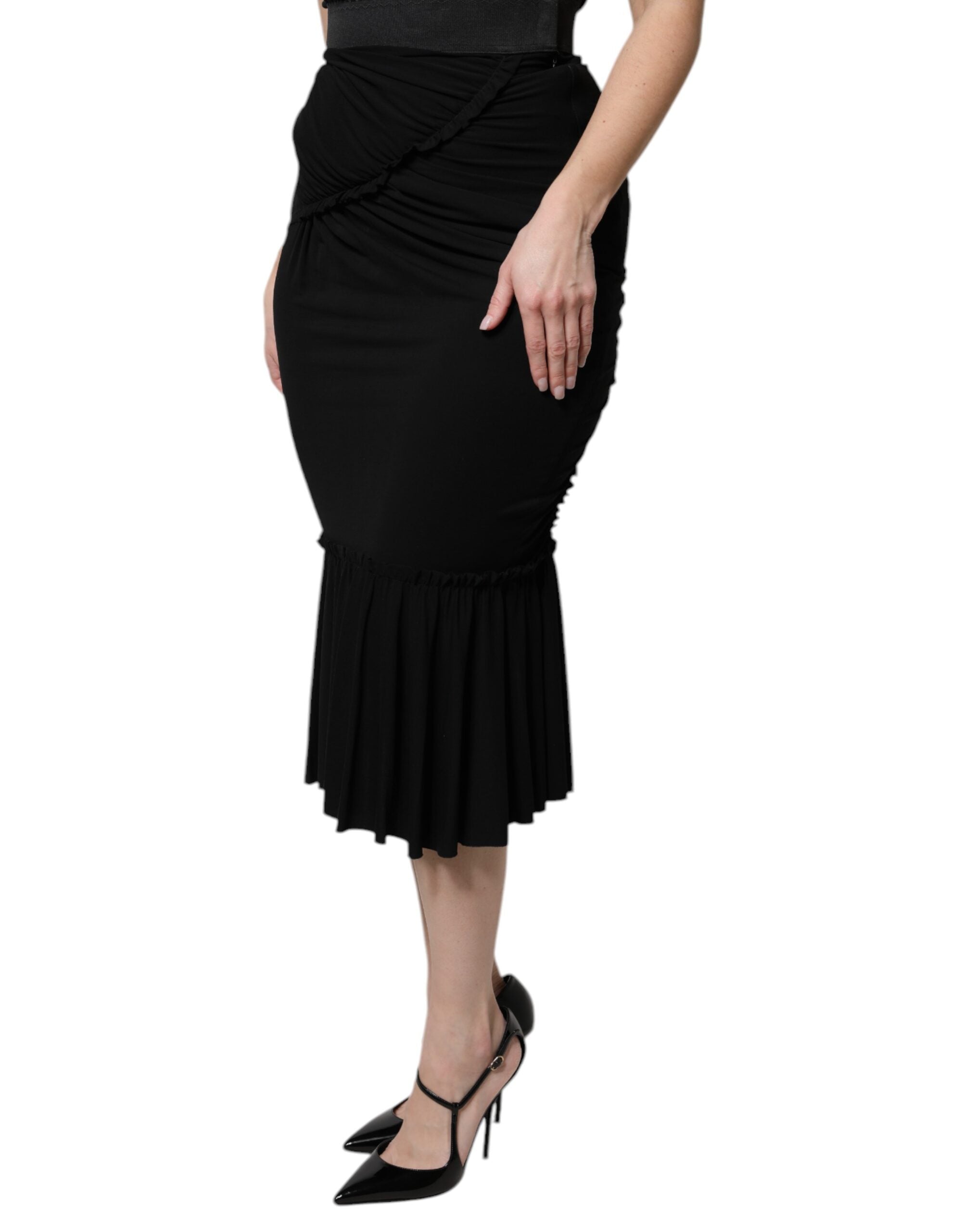 Jupe mi-longue taille haute noire à coupe sirène Dolce &amp; Gabbana