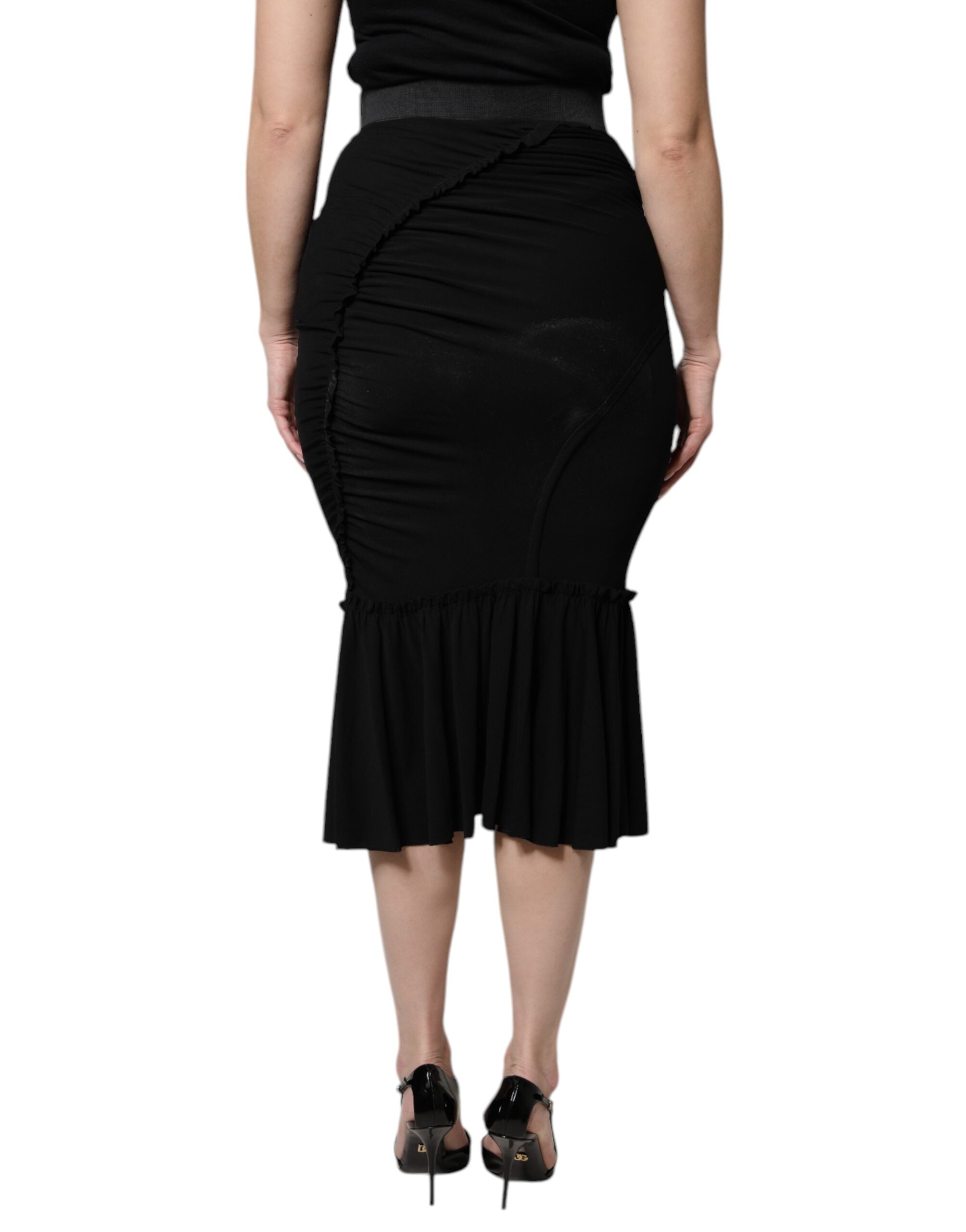 Jupe mi-longue taille haute noire à coupe sirène Dolce &amp; Gabbana