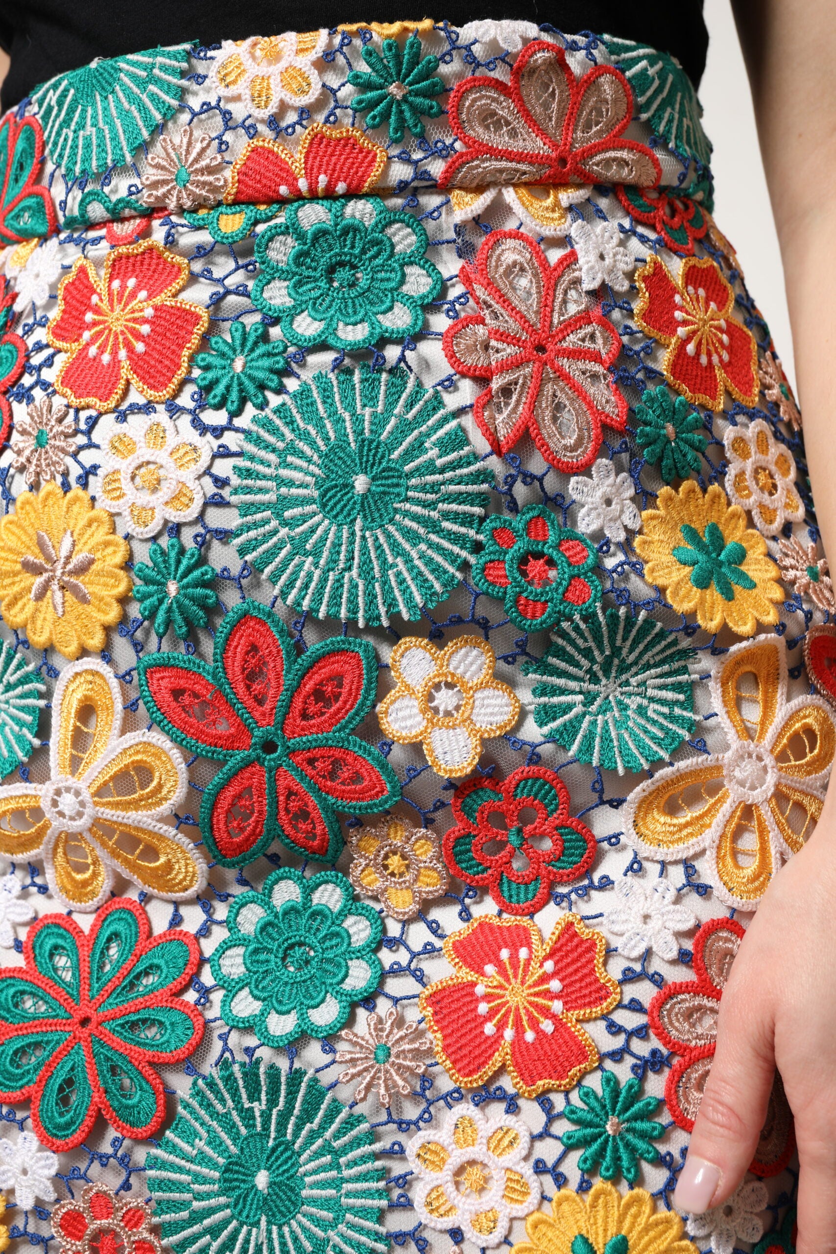 Mini-jupe taille haute en dentelle florale multicolore Dolce &amp; Gabbana
