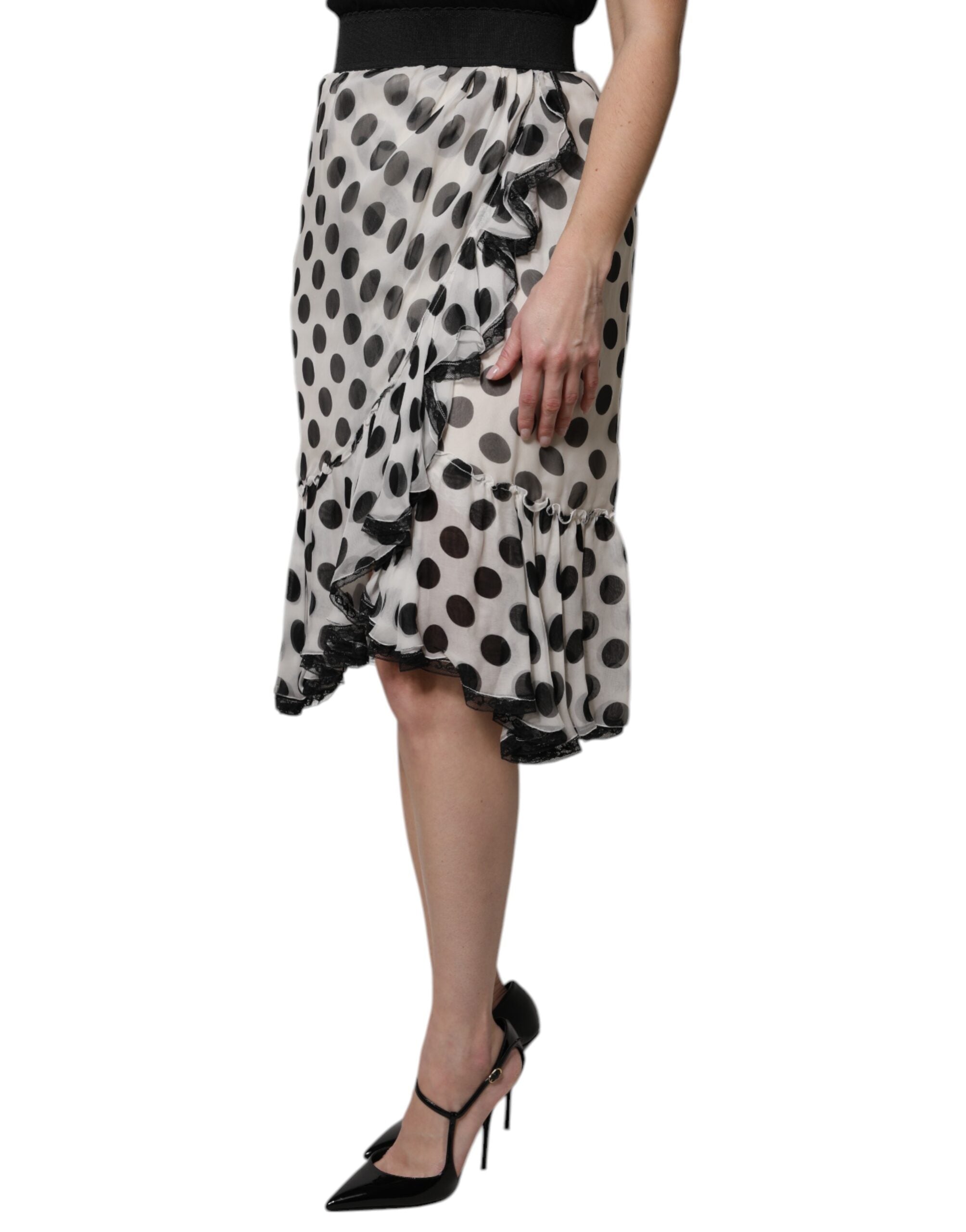 Jupe mi-longue à pois blancs et noirs Dolce &amp; Gabbana