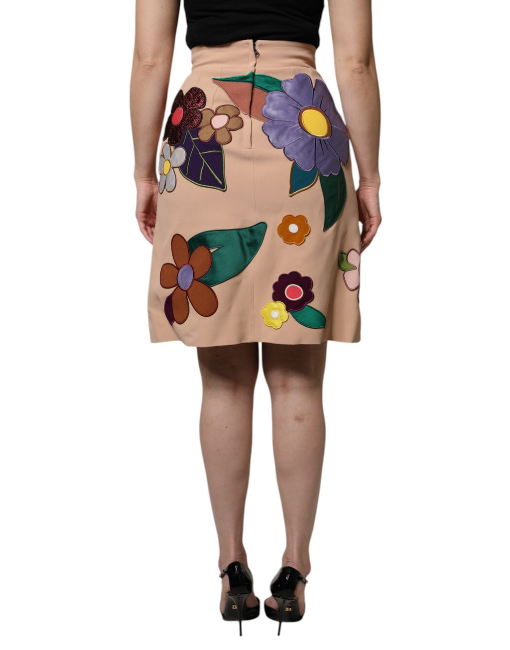 Jupe crayon taille haute à fleurs beige Dolce &amp; Gabbana