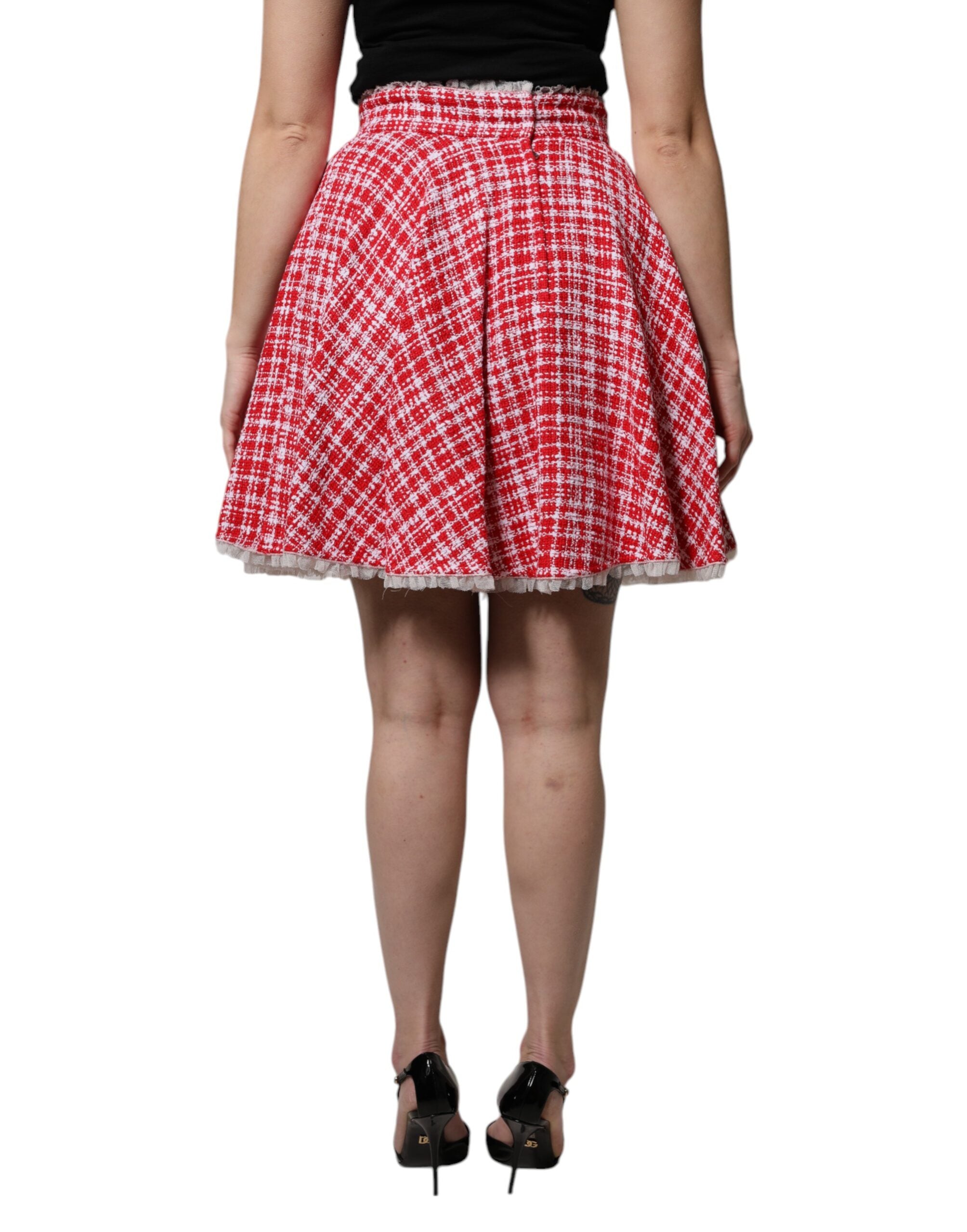 Jupe trapèze taille haute rouge et blanche Dolce &amp; Gabbana au-dessus du genou