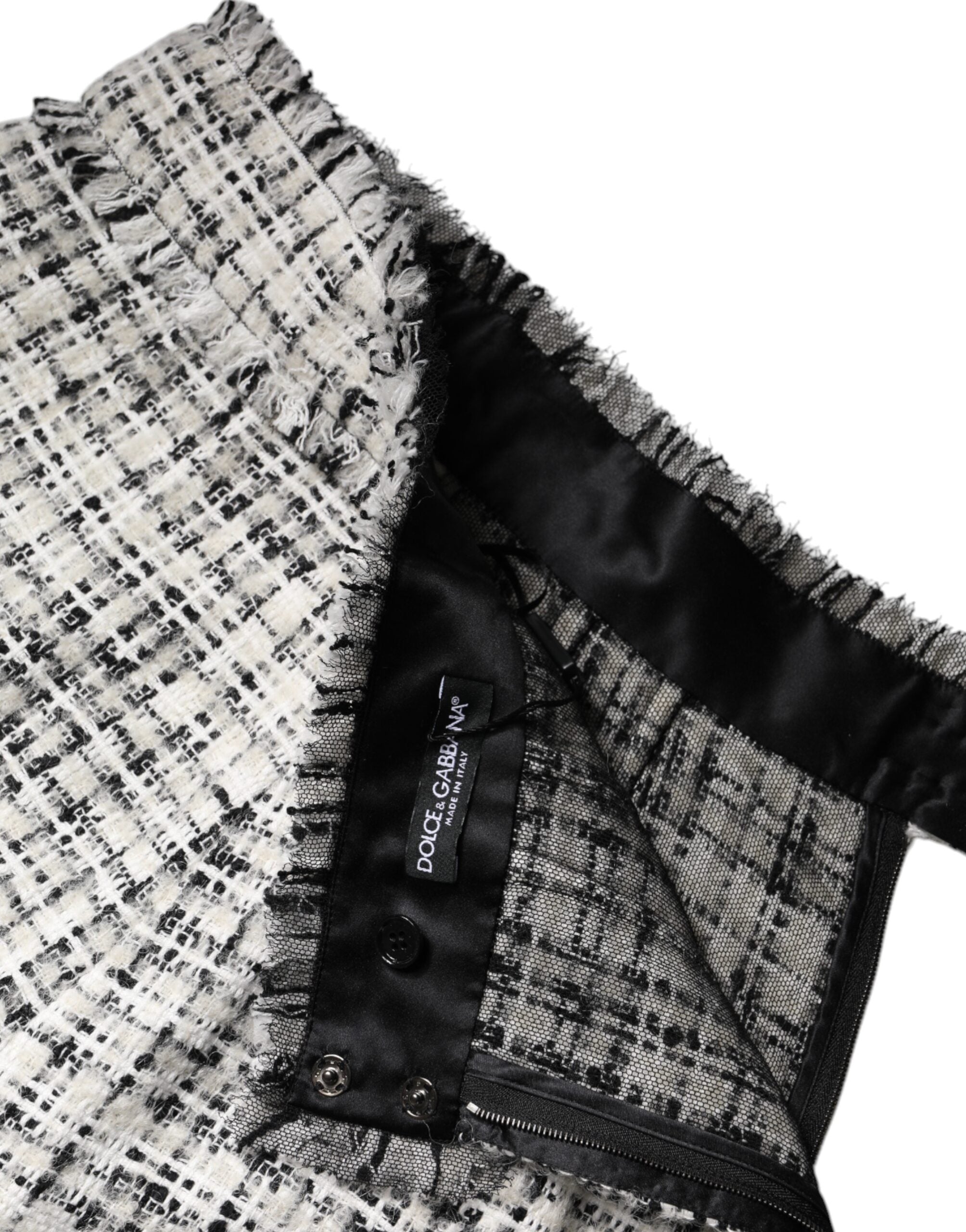 Mini-jupe taille haute en tweed tartan Dolce &amp; Gabbana blanche et noire