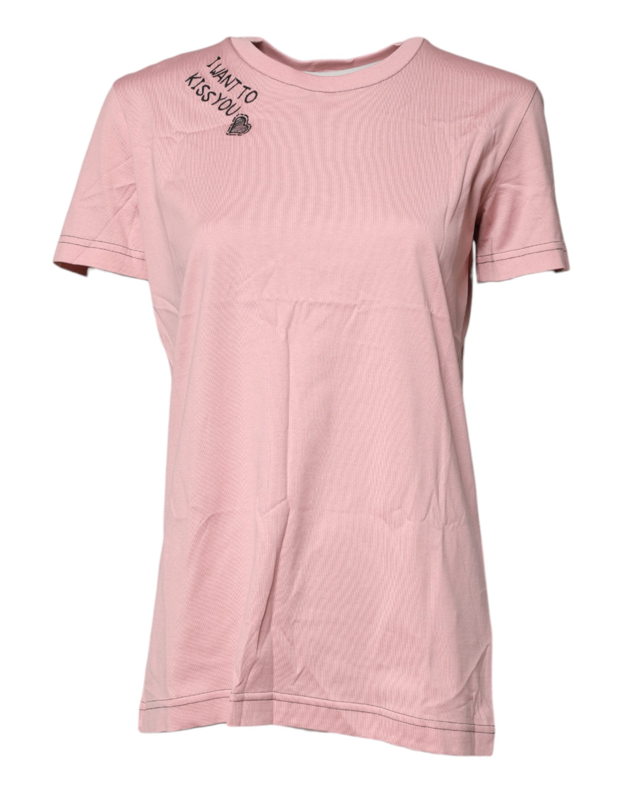 T-shirt ras du cou en coton rose avec logo Dolce &amp; Gabbana