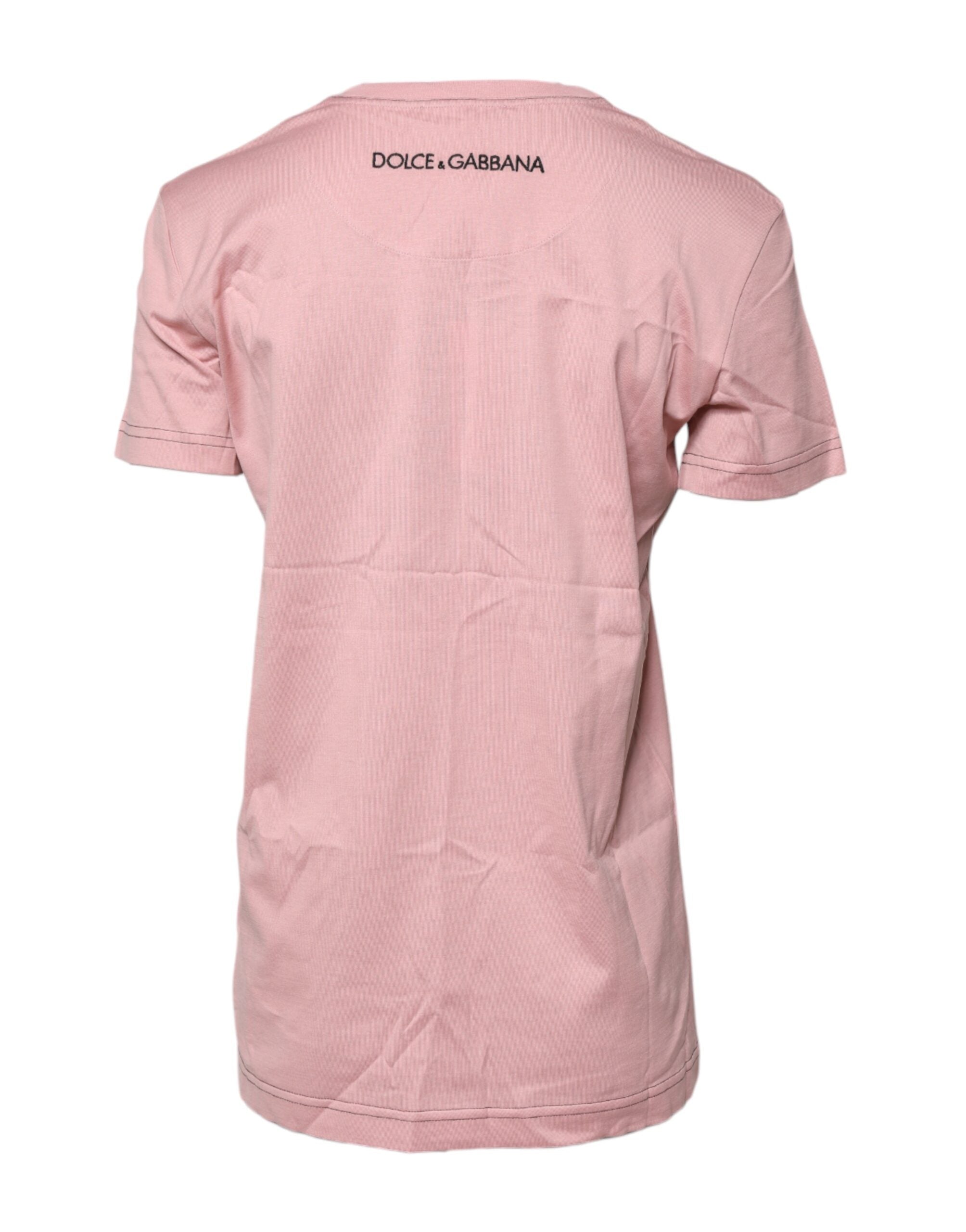 T-shirt ras du cou en coton rose avec logo Dolce &amp; Gabbana