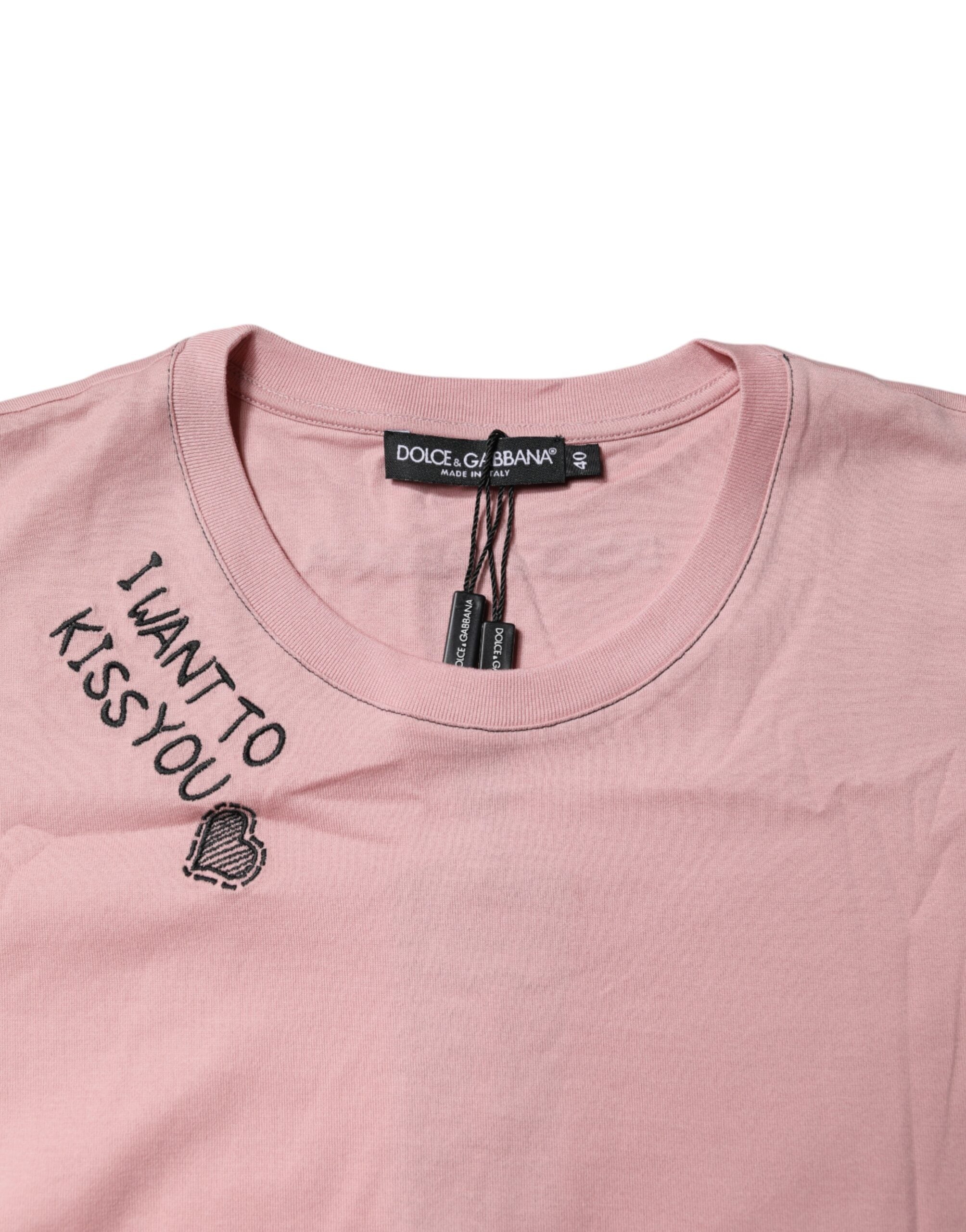 T-shirt ras du cou en coton rose avec logo Dolce &amp; Gabbana