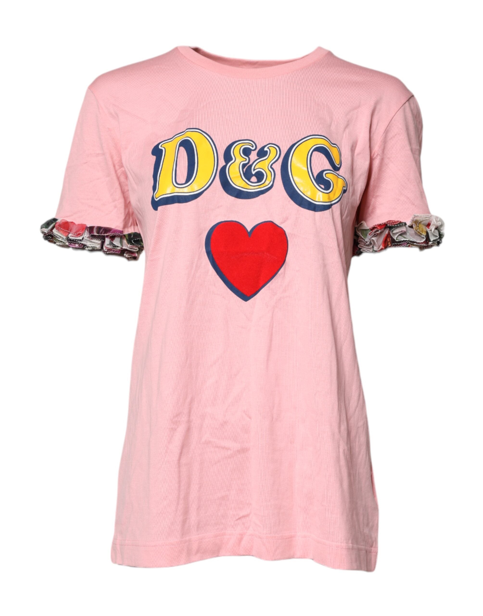 T-shirt ras du cou en coton rose avec logo Dolce &amp; Gabbana