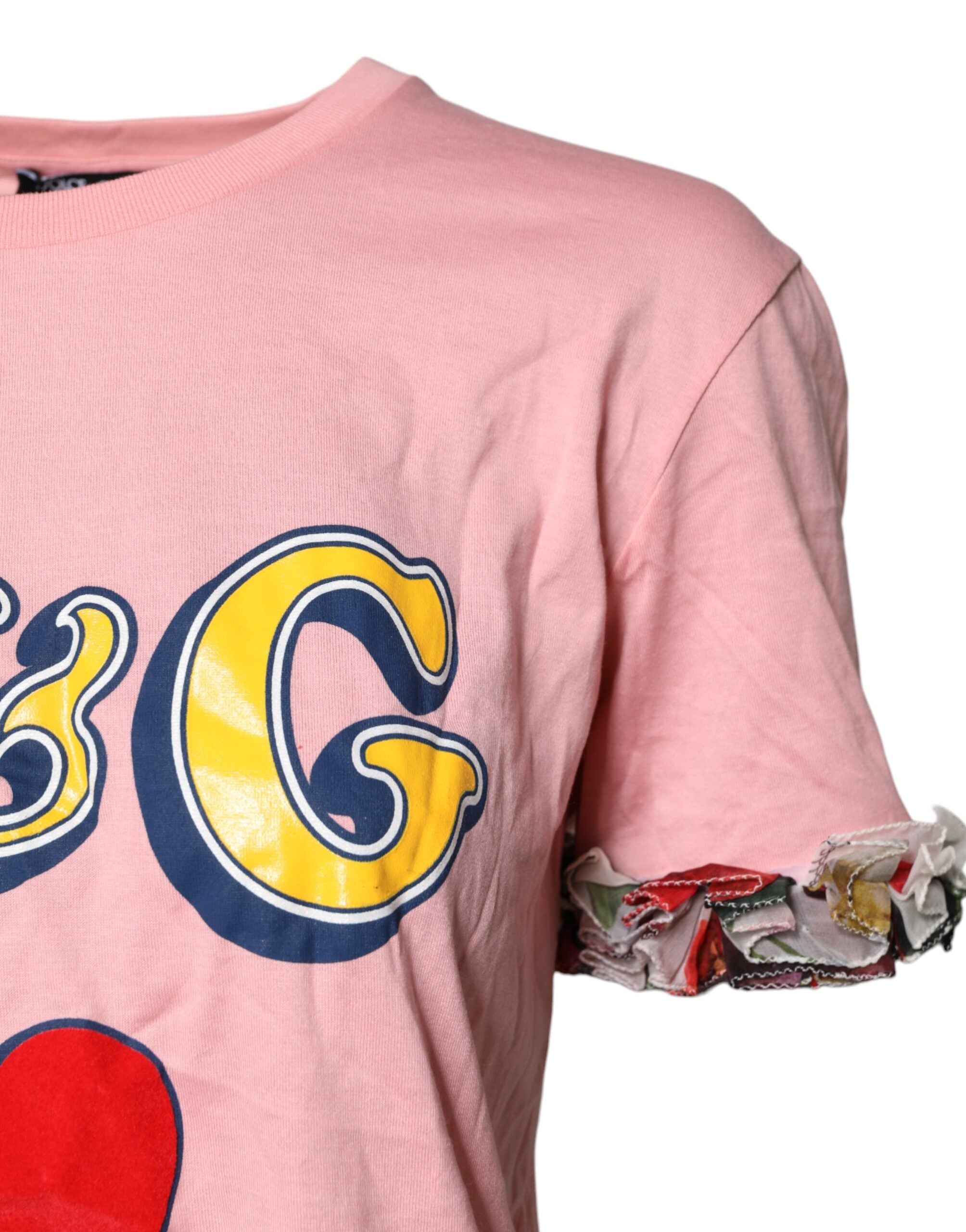 T-shirt ras du cou en coton rose avec logo Dolce &amp; Gabbana