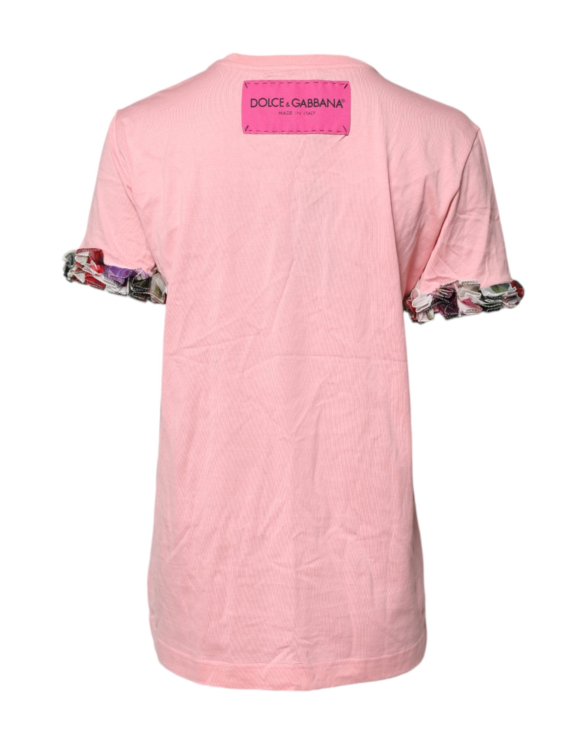 T-shirt ras du cou en coton rose avec logo Dolce &amp; Gabbana
