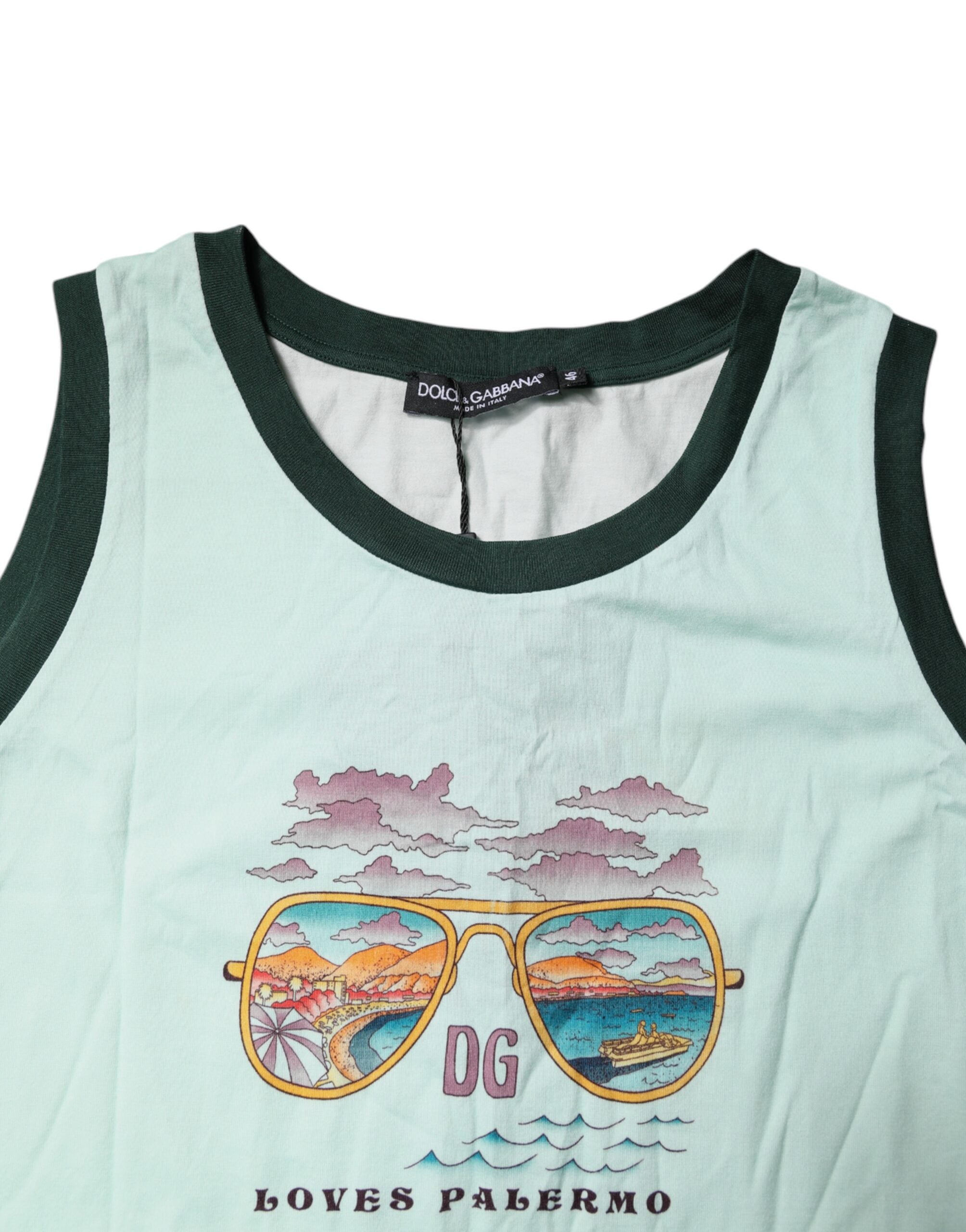 T-shirt sans manches à imprimé graphique vert clair Dolce &amp; Gabbana