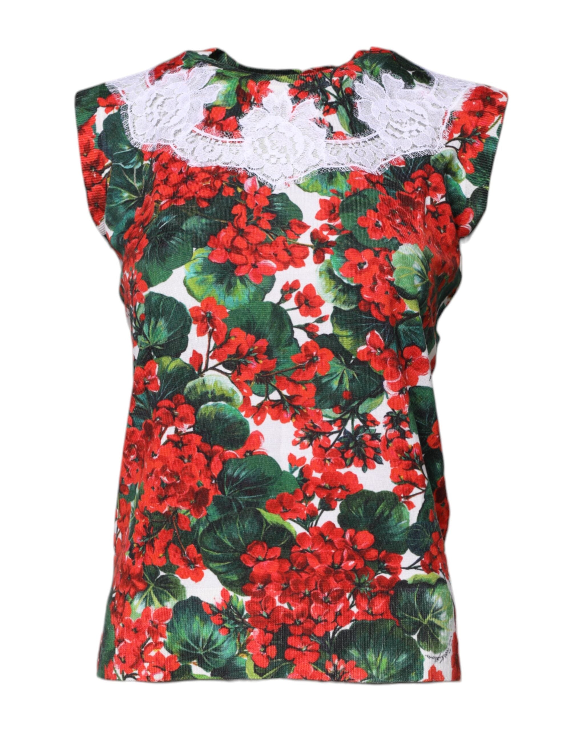 Débardeur sans manches en dentelle florale multicolore Dolce &amp; Gabbana