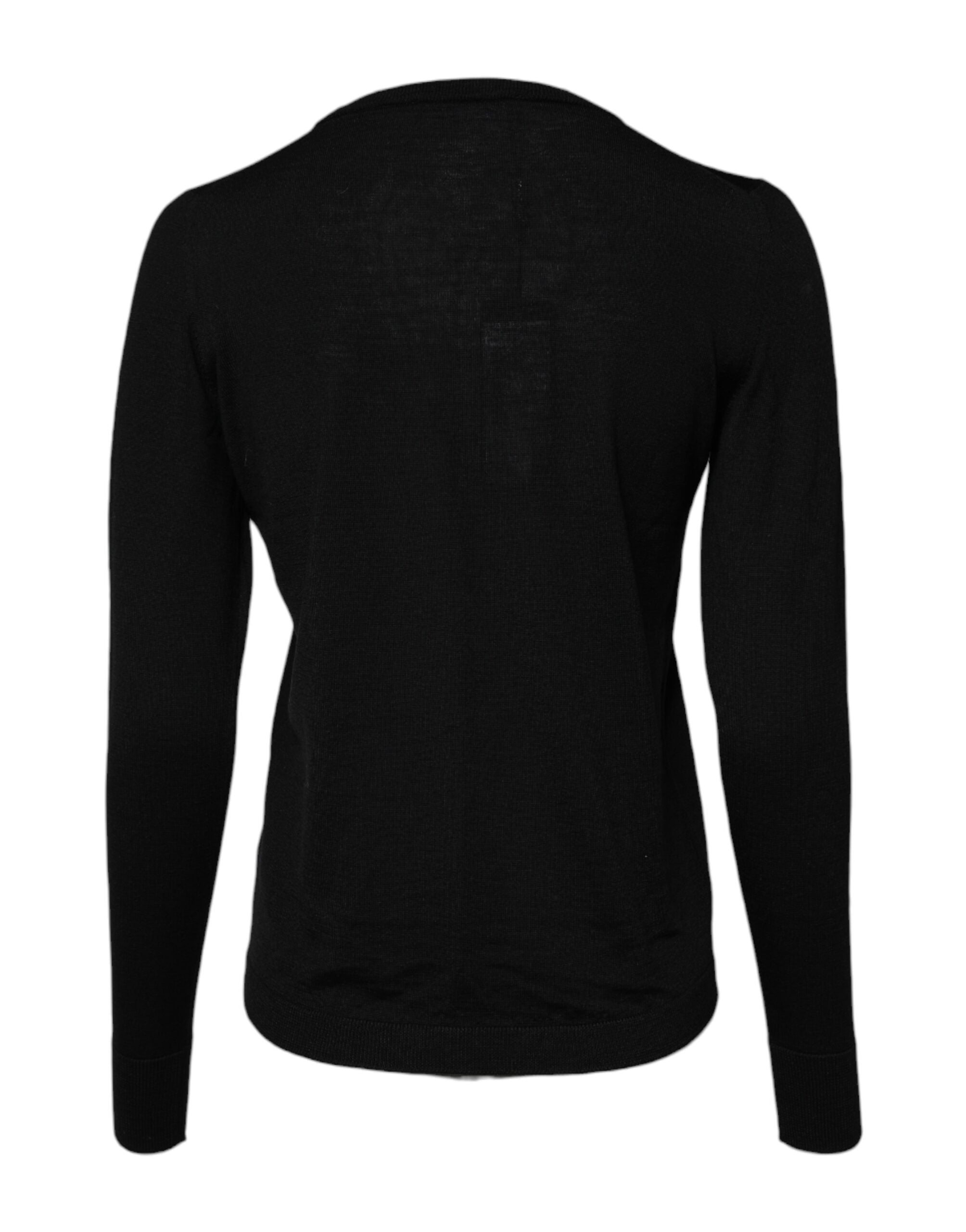Dolce &amp; Gabbana – Schwarzer Pullover aus Wollstrick mit Rundhalsausschnitt