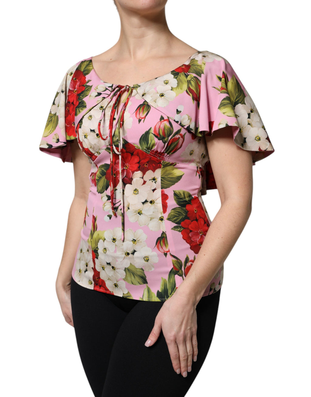 Chemisier à manches courtes en soie à fleurs roses Dolce &amp; Gabbana