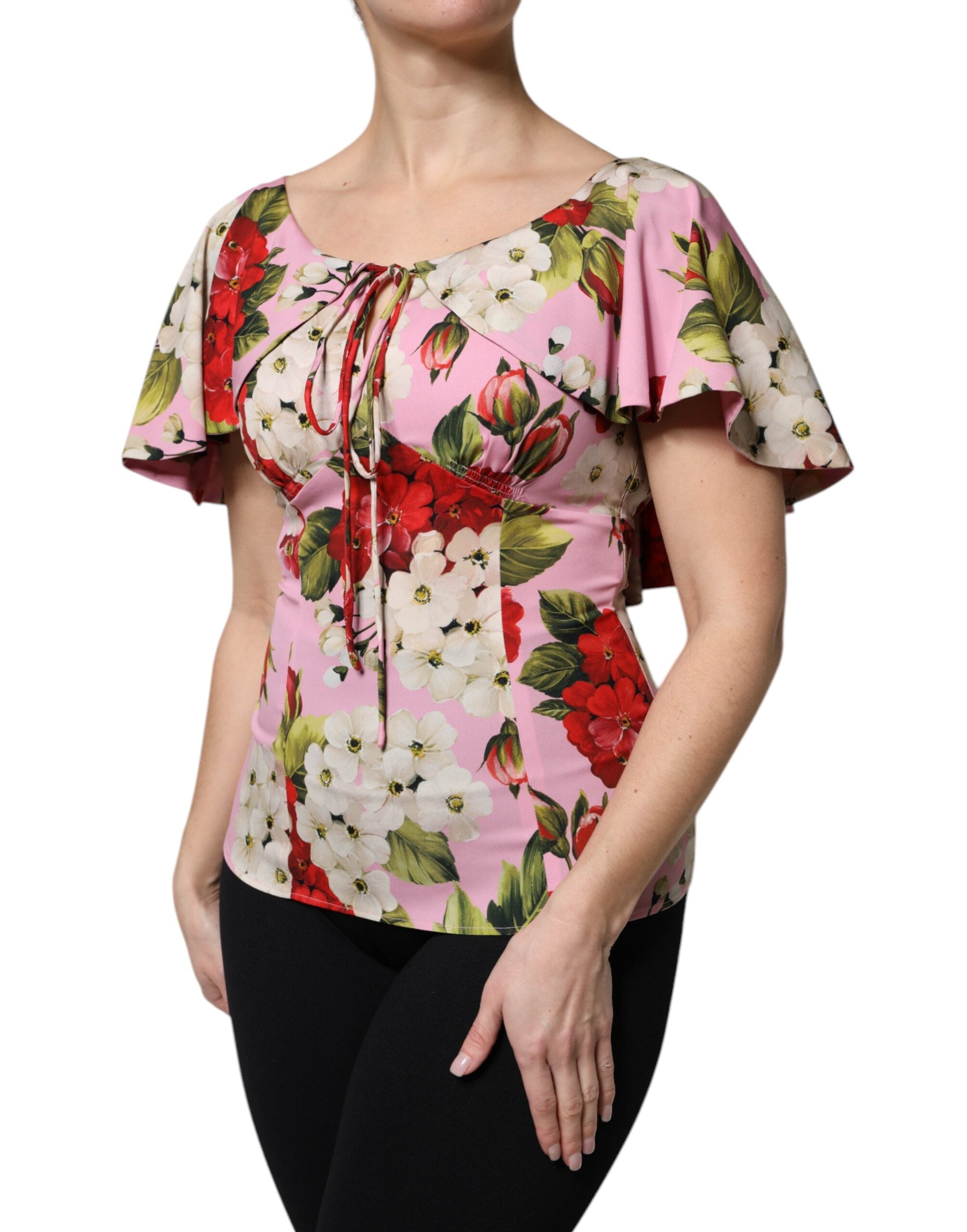 Chemisier à manches courtes en soie à fleurs roses Dolce &amp; Gabbana