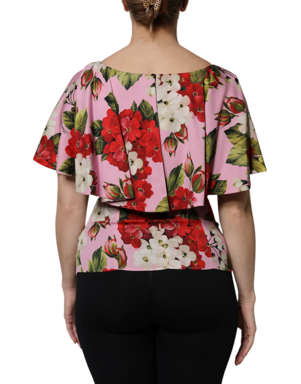 Chemisier à manches courtes en soie à fleurs roses Dolce &amp; Gabbana