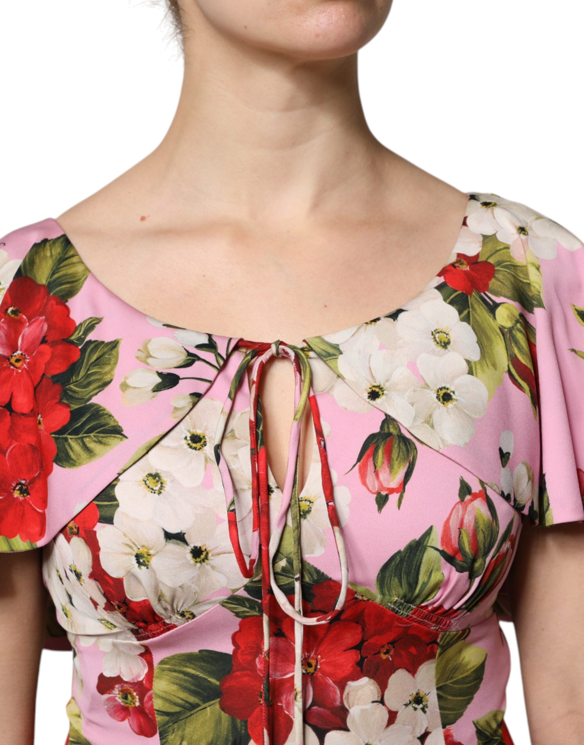 Chemisier à manches courtes en soie à fleurs roses Dolce &amp; Gabbana