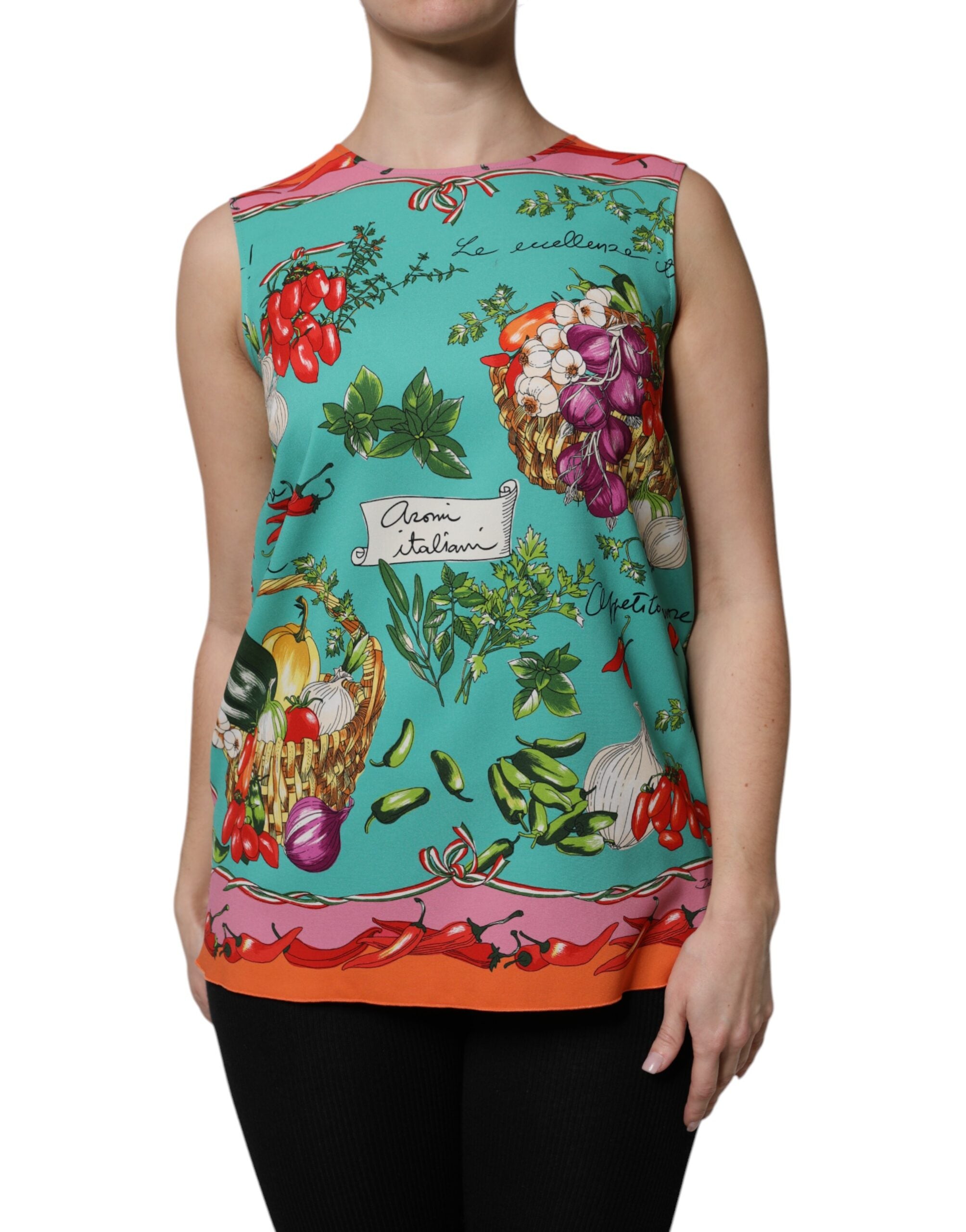 Débardeur sans manches en soie à fleurs multicolores Dolce &amp; Gabbana