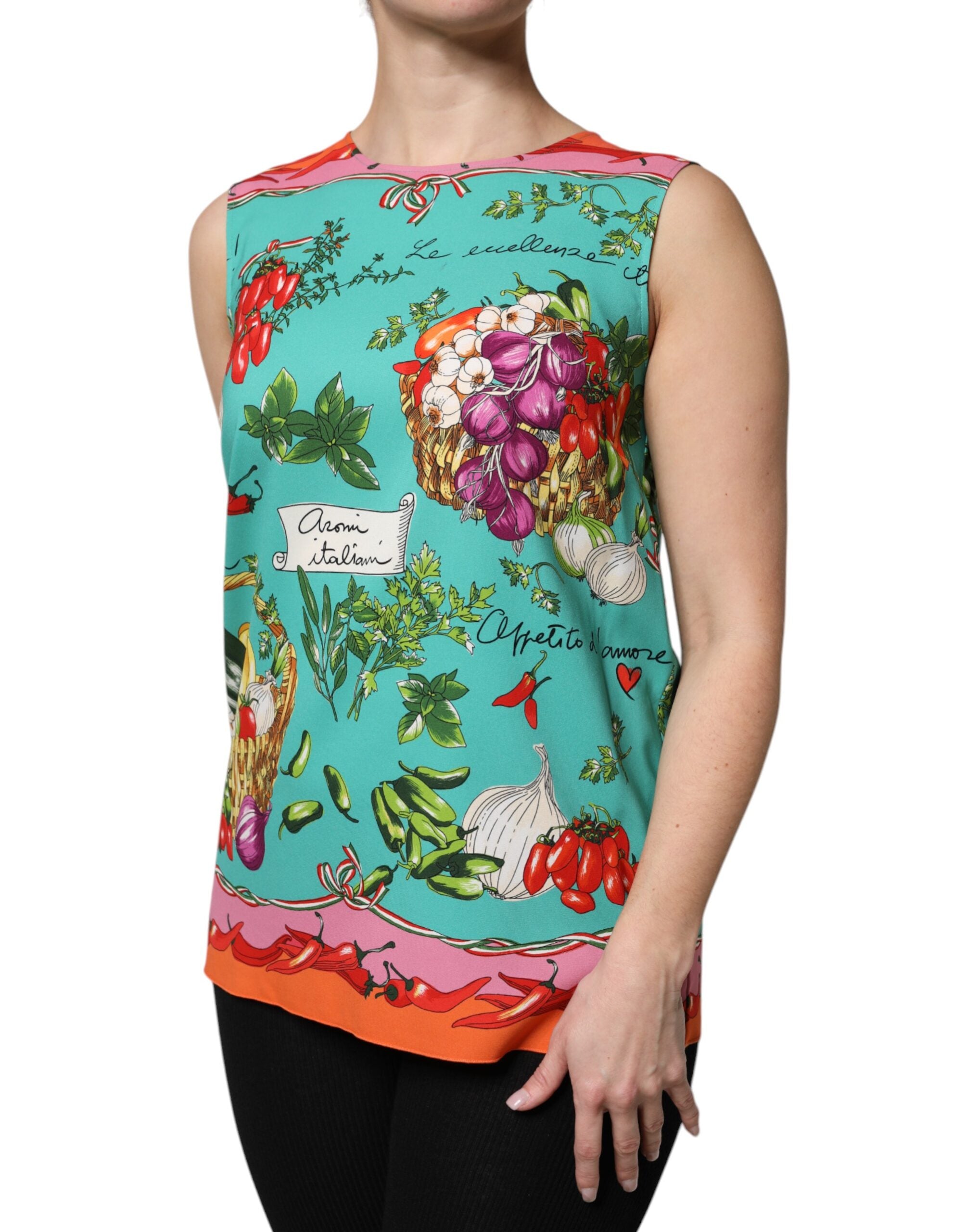 Débardeur sans manches en soie à fleurs multicolores Dolce &amp; Gabbana