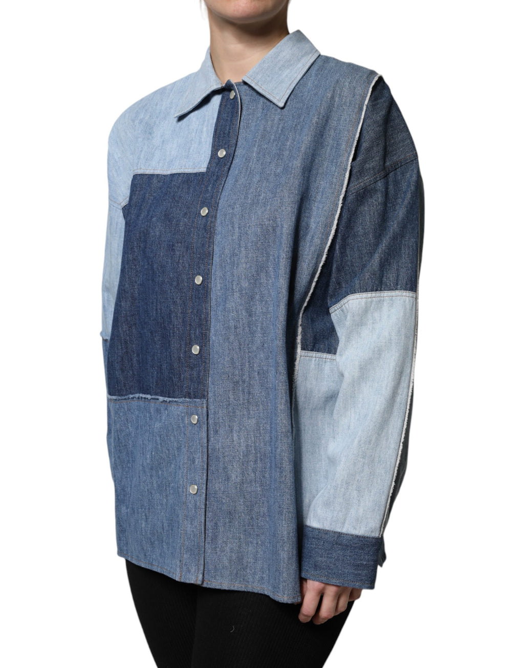 Dolce &amp; Gabbana Haut à manches longues et col boutonné en coton bleu