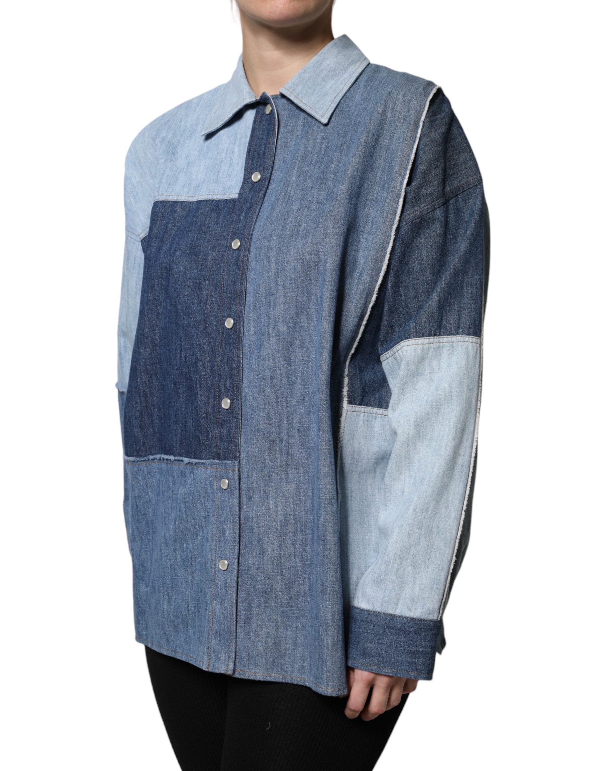 Dolce &amp; Gabbana Haut à manches longues et col boutonné en coton bleu