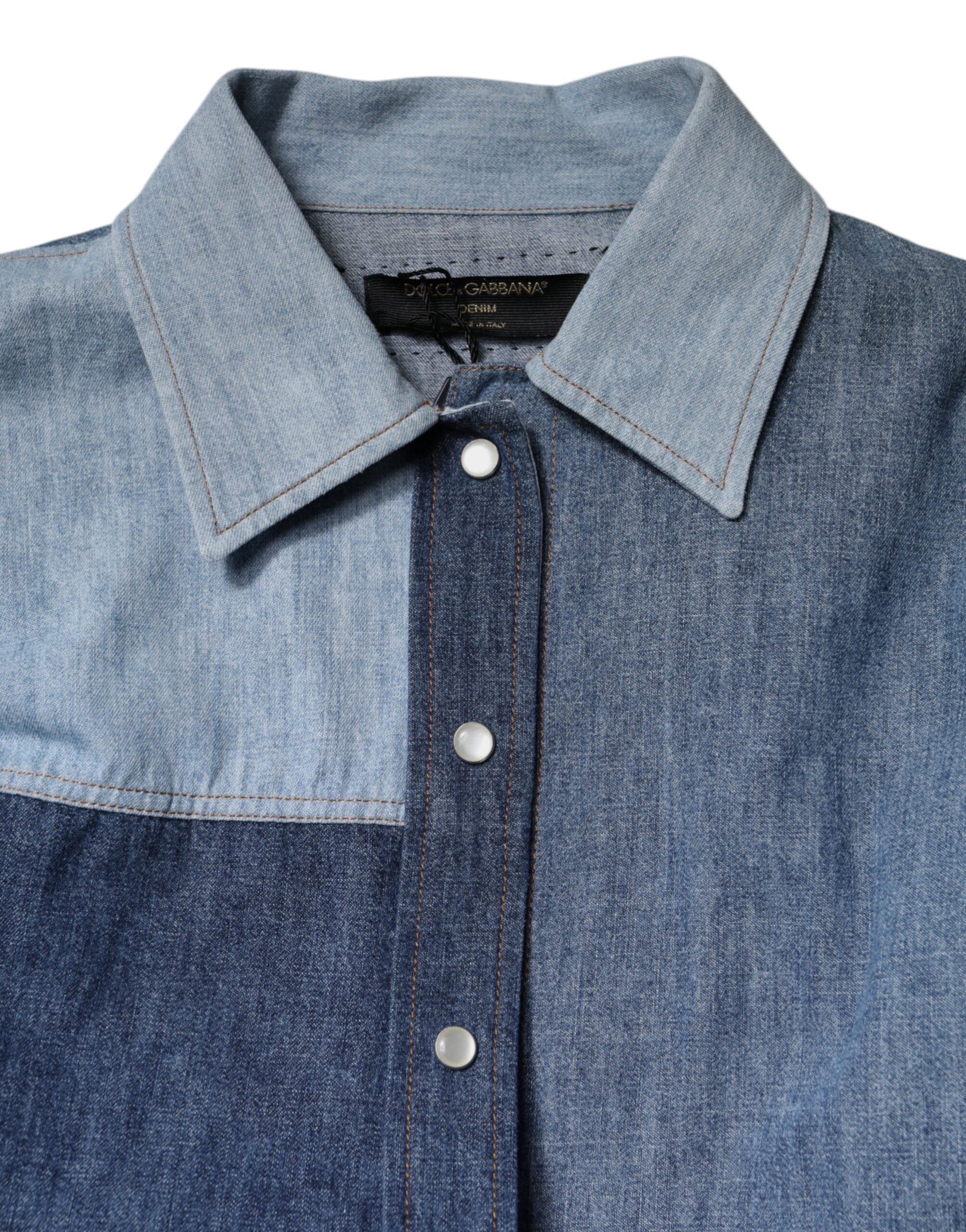 Dolce &amp; Gabbana Haut à manches longues et col boutonné en coton bleu