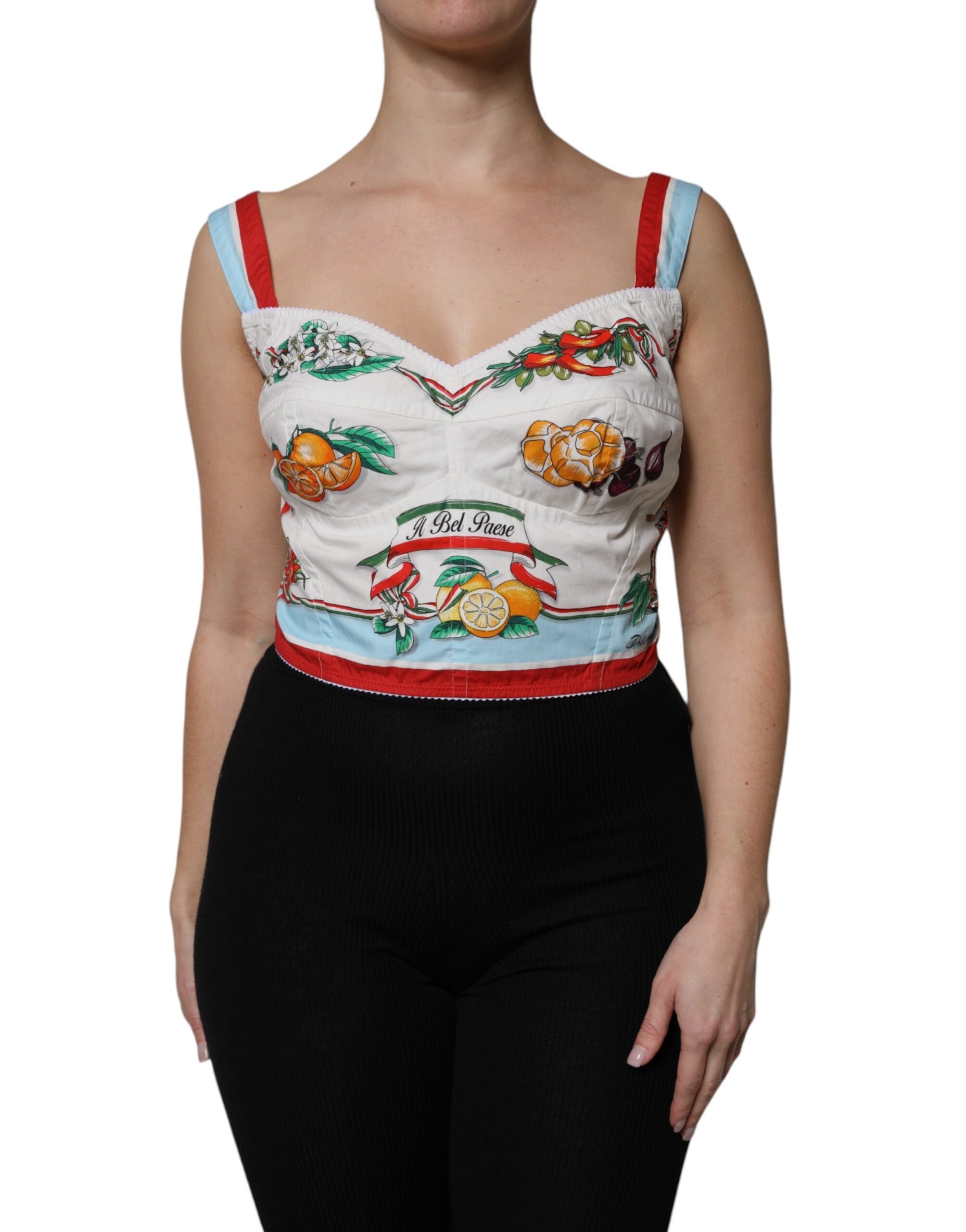Dolce &amp; Gabbana Haut court blanc à imprimé végétal et décolleté en cœur