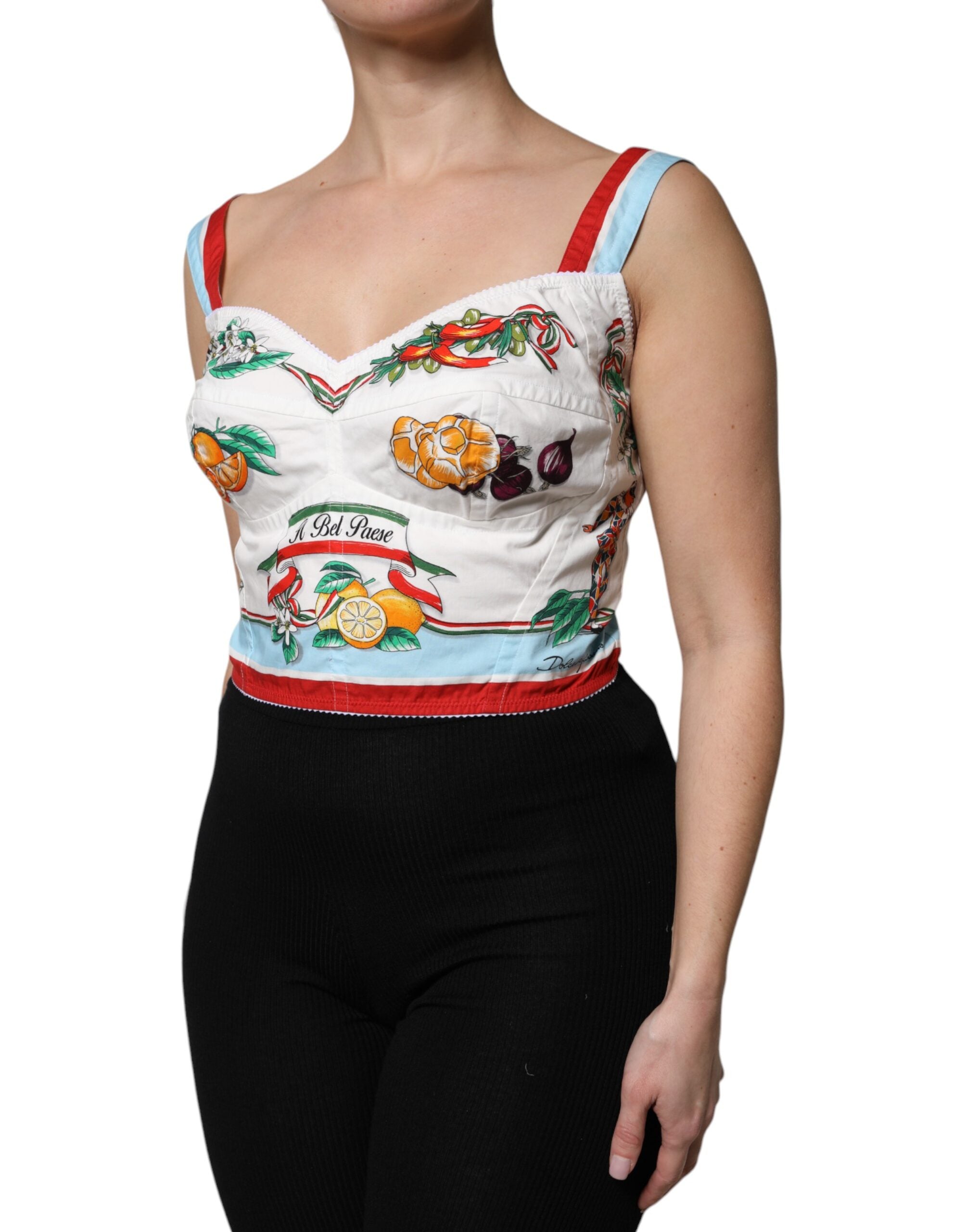 Dolce &amp; Gabbana Haut court blanc à imprimé végétal et décolleté en cœur
