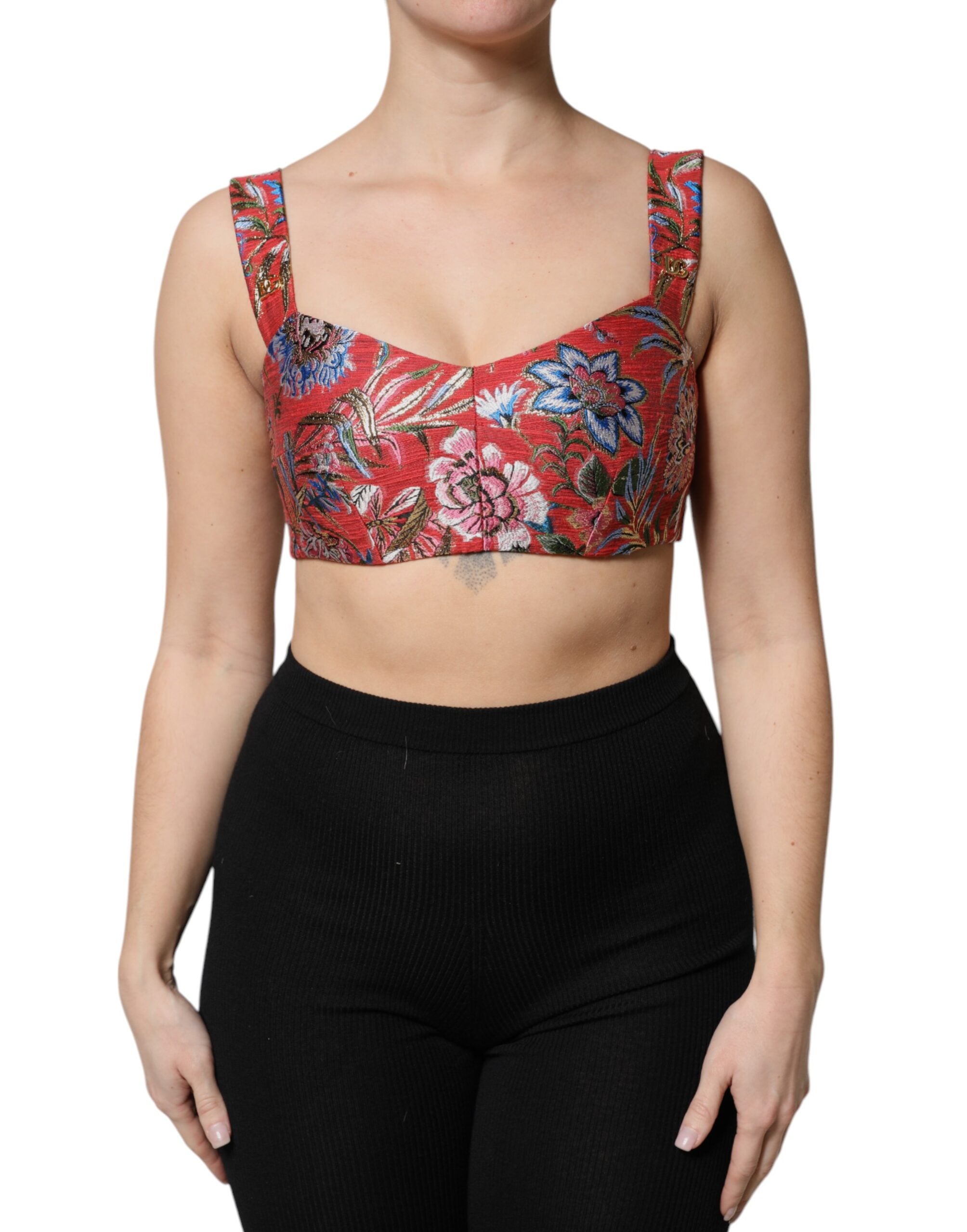 Dolce &amp; Gabbana Haut bustier court en brocart floral rouge