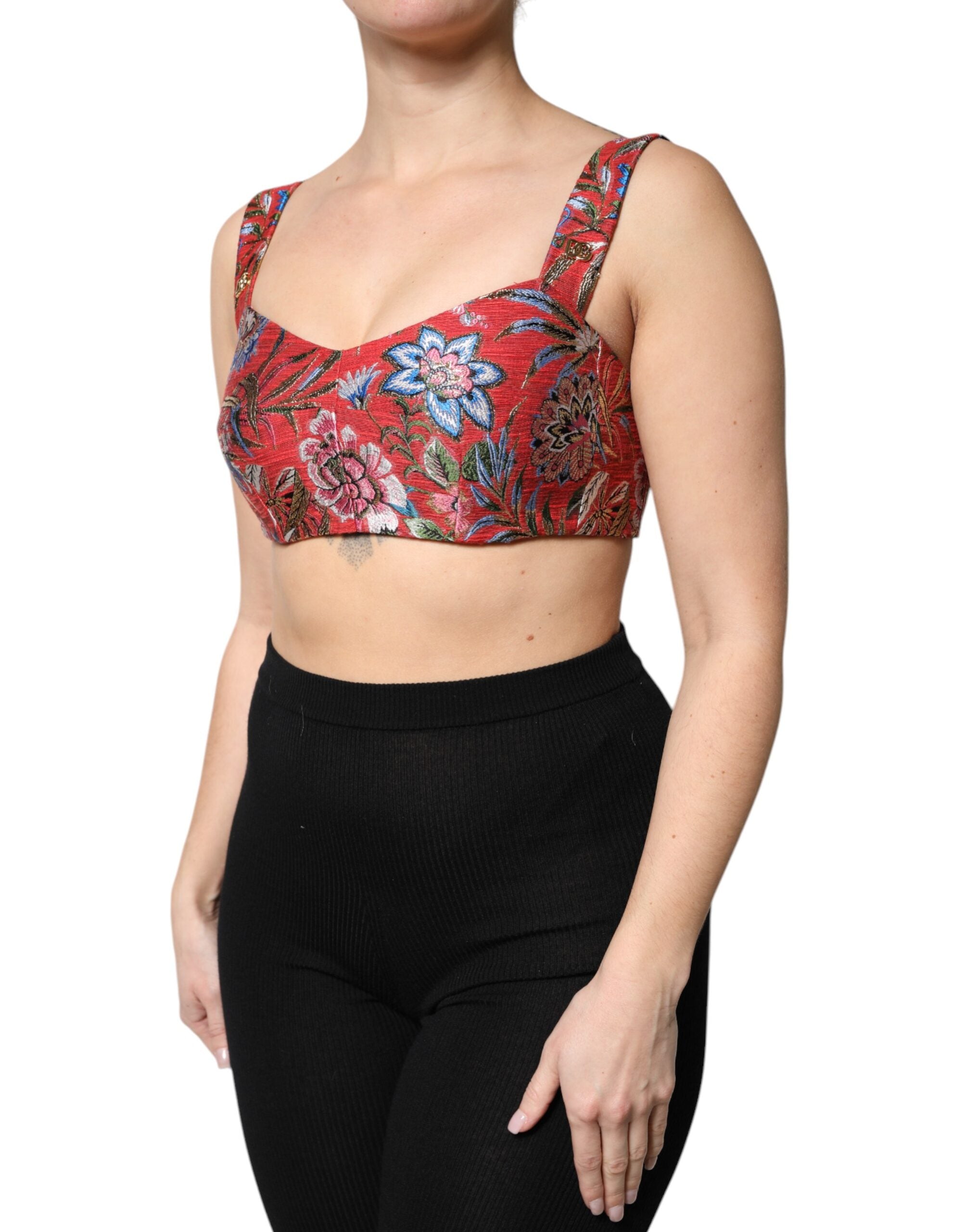 Dolce &amp; Gabbana Haut bustier court en brocart floral rouge