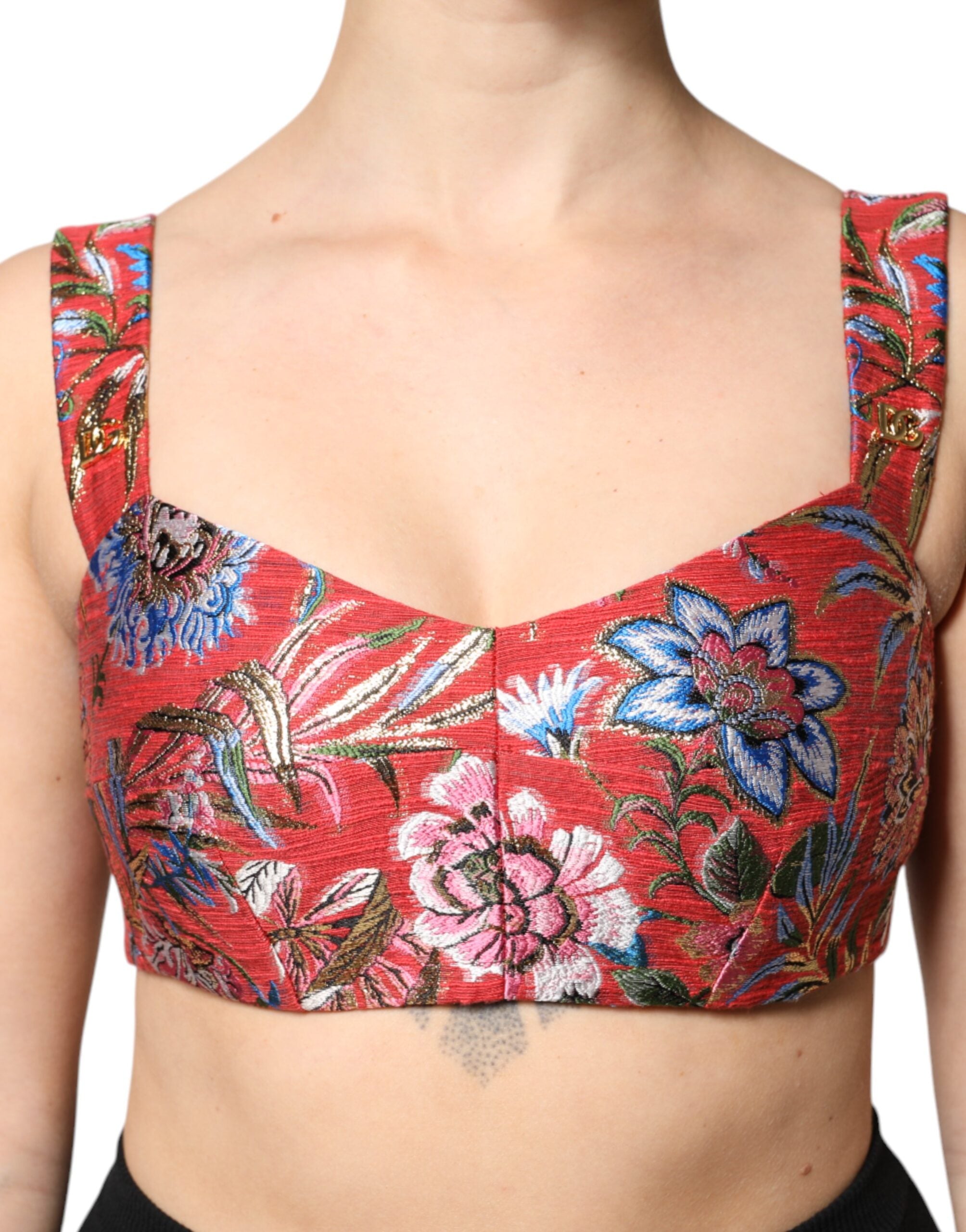 Dolce &amp; Gabbana Haut bustier court en brocart floral rouge