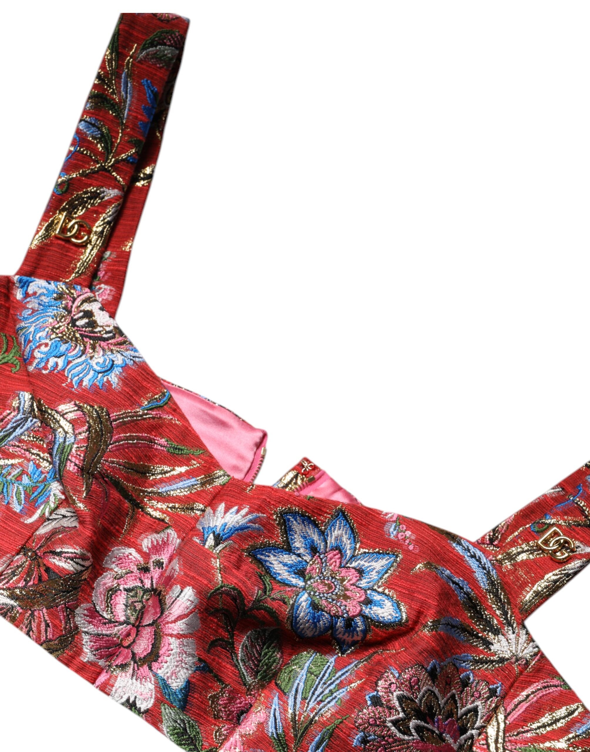 Dolce &amp; Gabbana Haut bustier court en brocart floral rouge