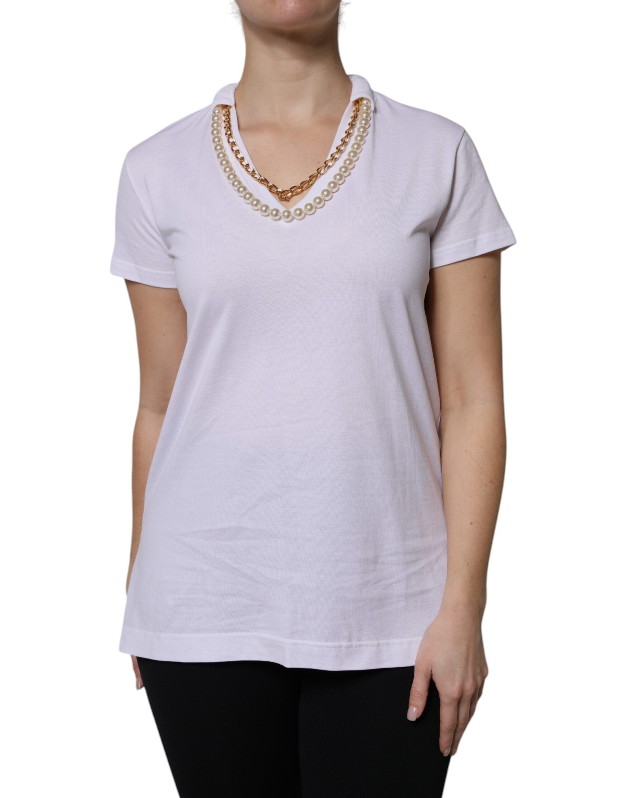 T-shirt à manches courtes en coton avec collier blanc Dolce &amp; Gabbana