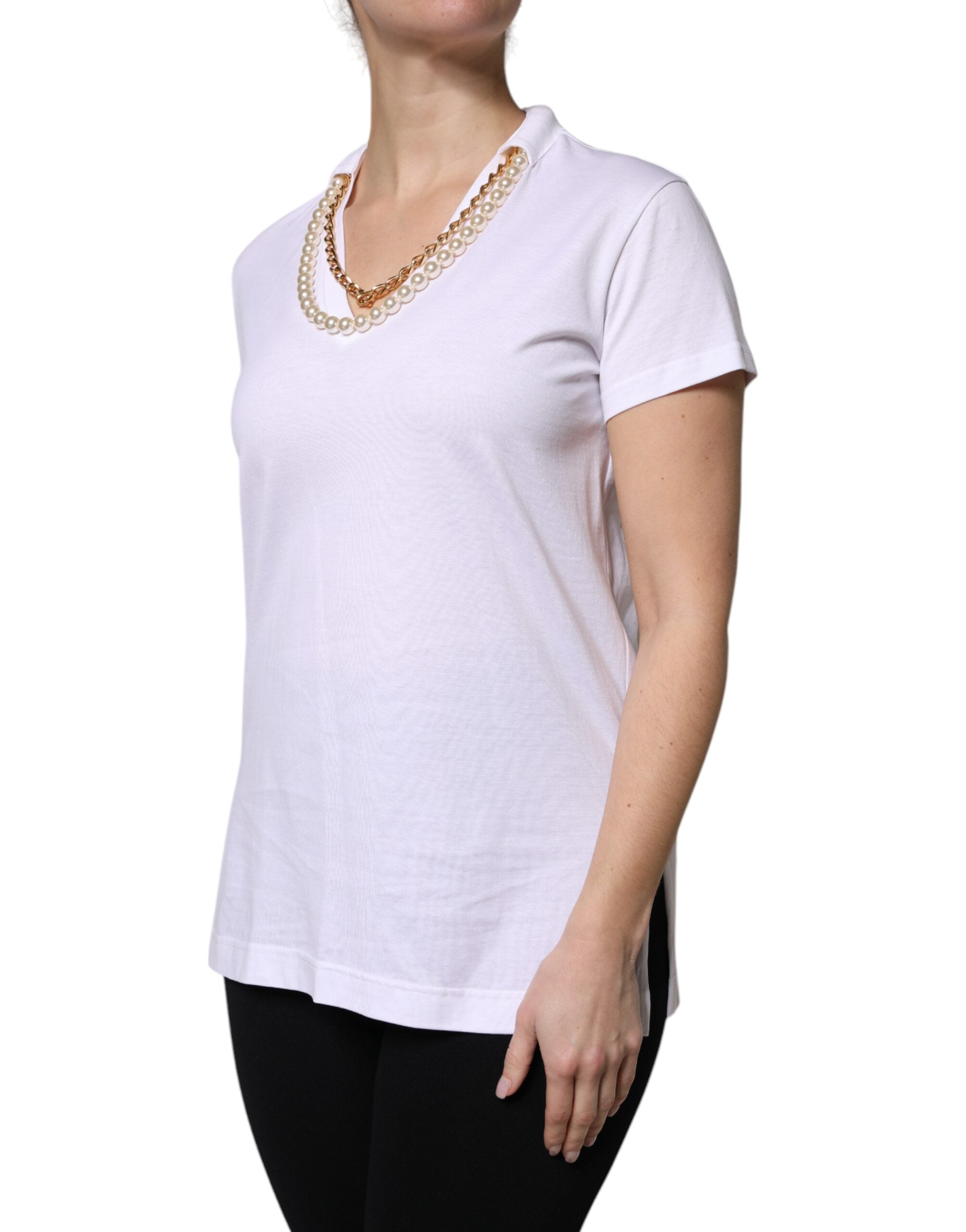 T-shirt à manches courtes en coton avec collier blanc Dolce &amp; Gabbana