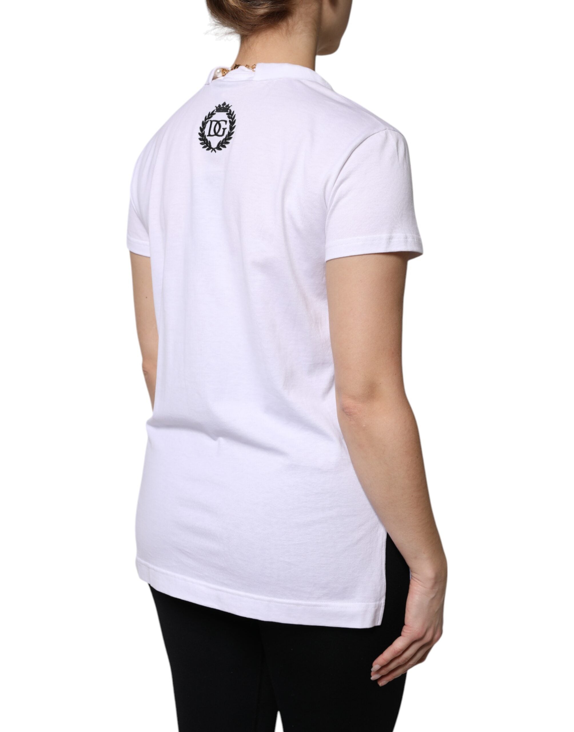 T-shirt à manches courtes en coton avec collier blanc Dolce &amp; Gabbana