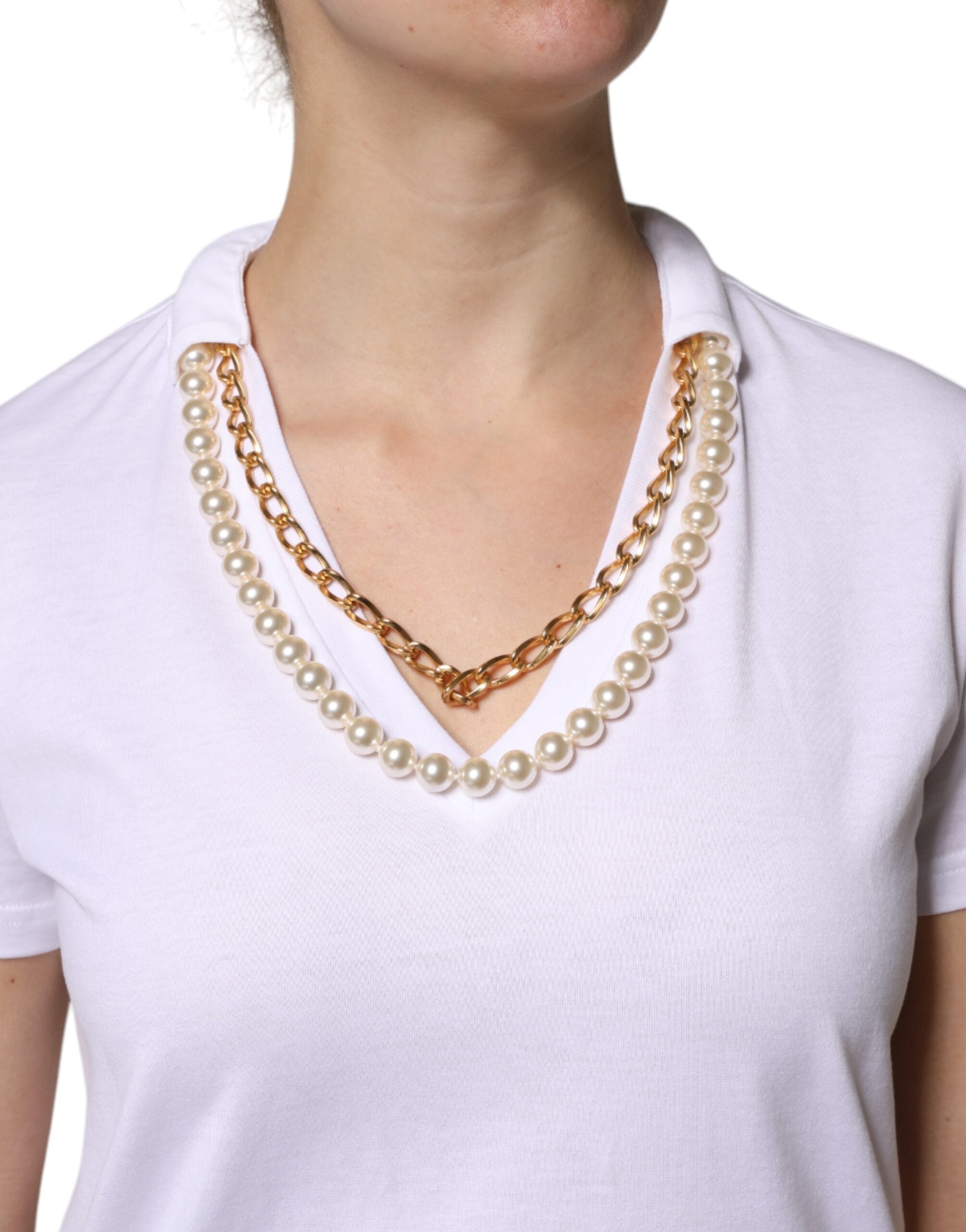 T-shirt à manches courtes en coton avec collier blanc Dolce &amp; Gabbana