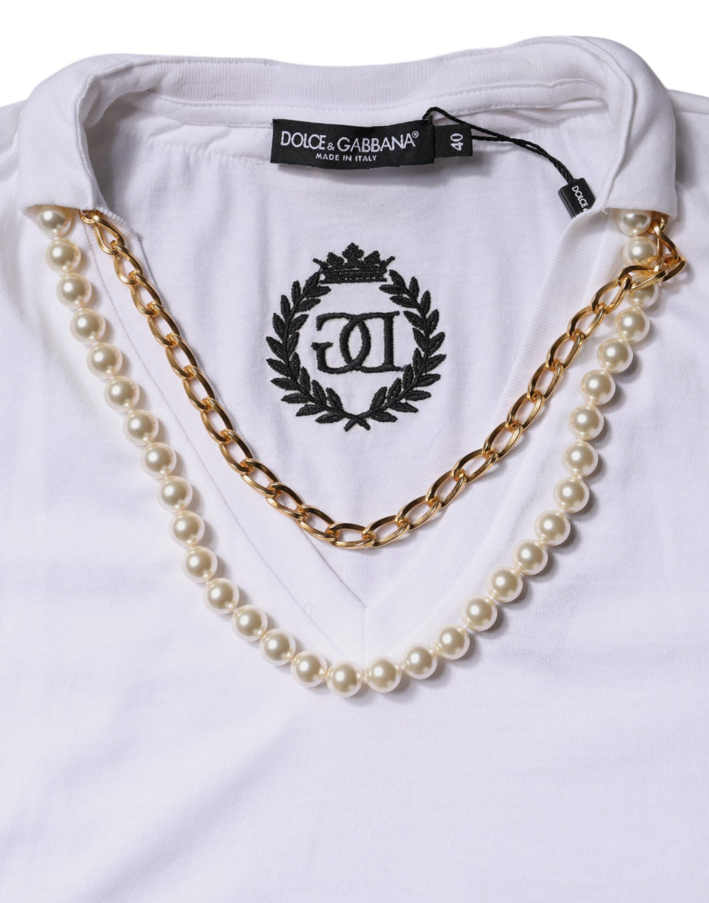 T-shirt à manches courtes en coton avec collier blanc Dolce &amp; Gabbana