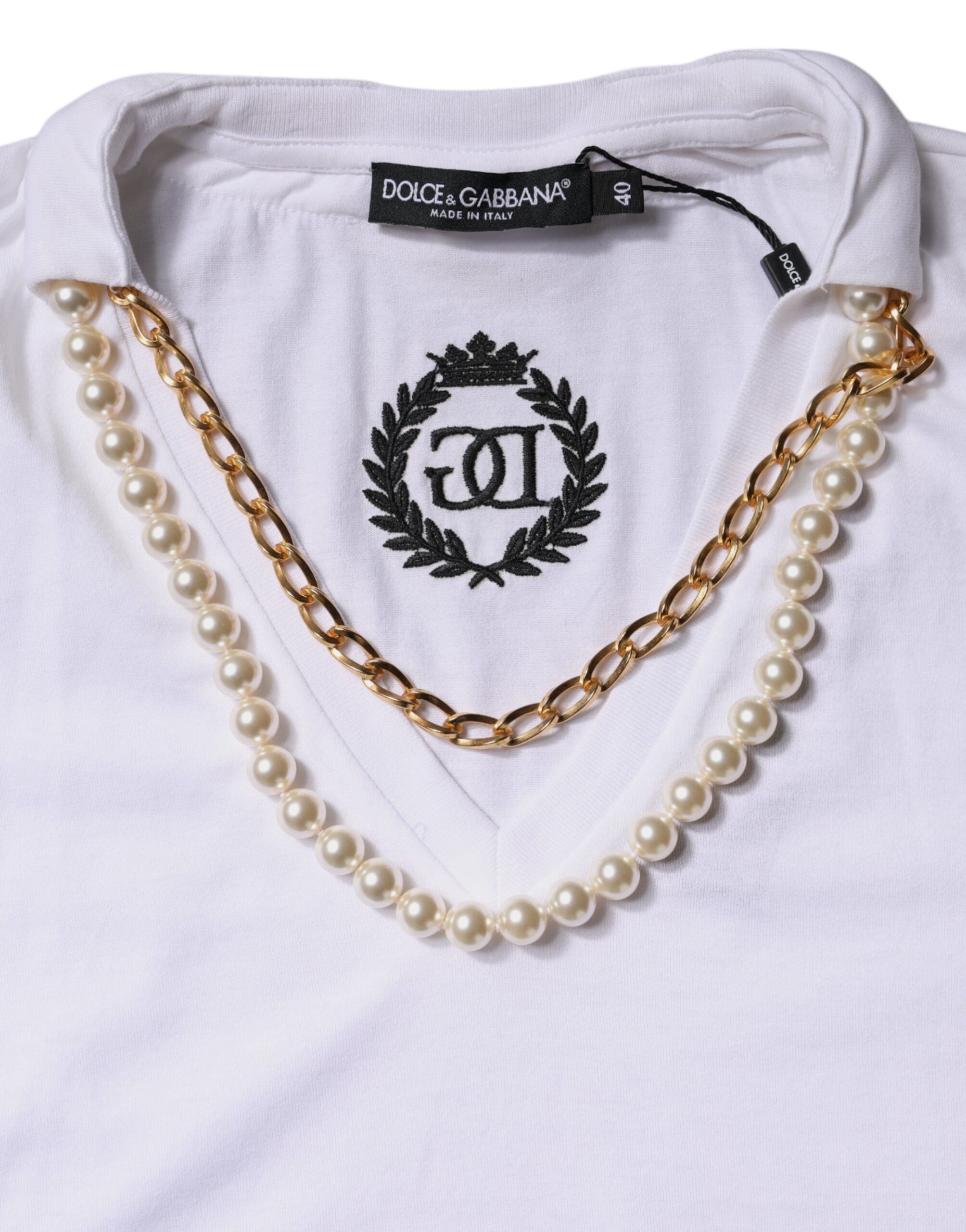 T-shirt à manches courtes en coton avec collier blanc Dolce &amp; Gabbana