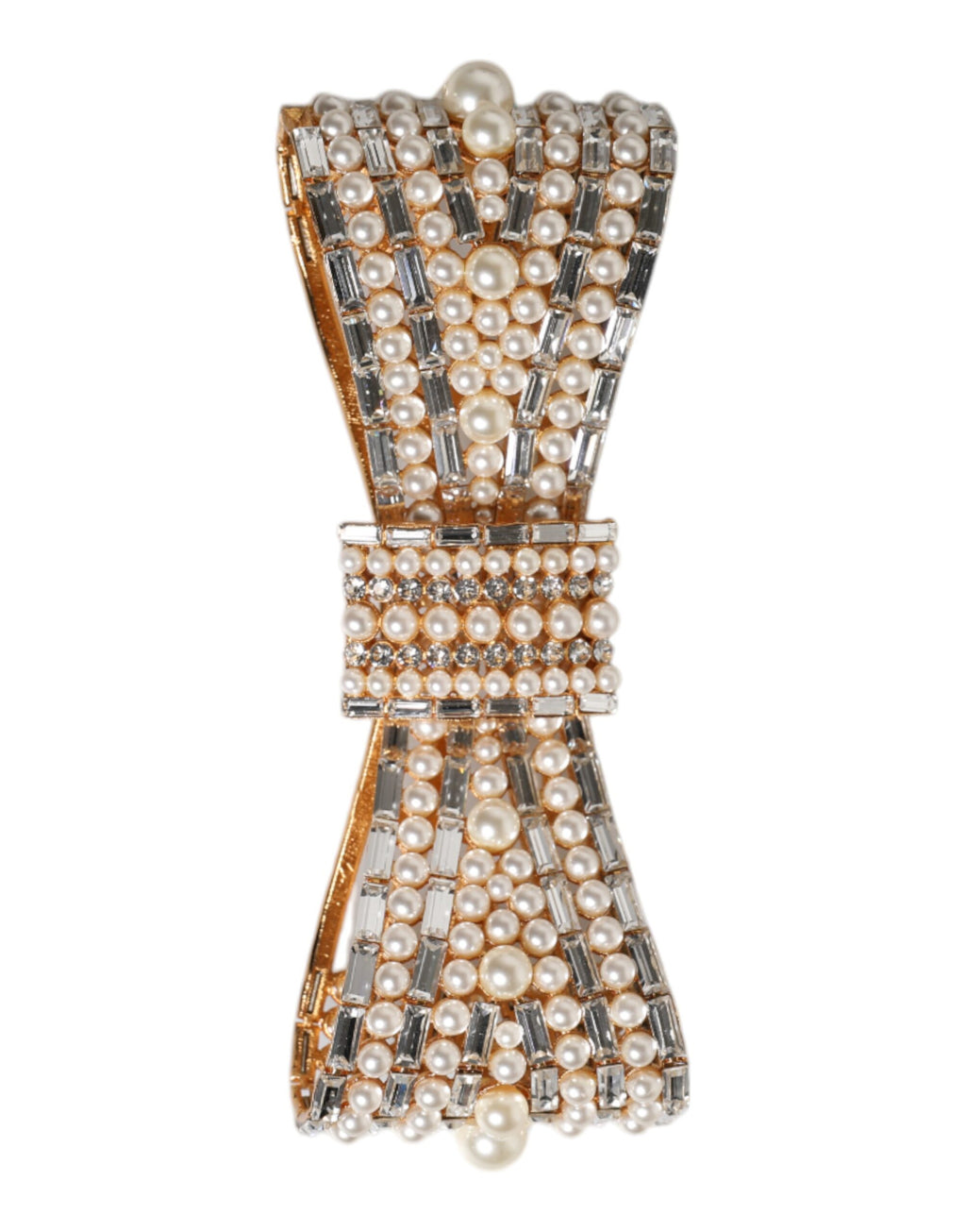 Broche Dolce &amp; Gabbana en laiton doré ornée de fausses perles et de cristaux
