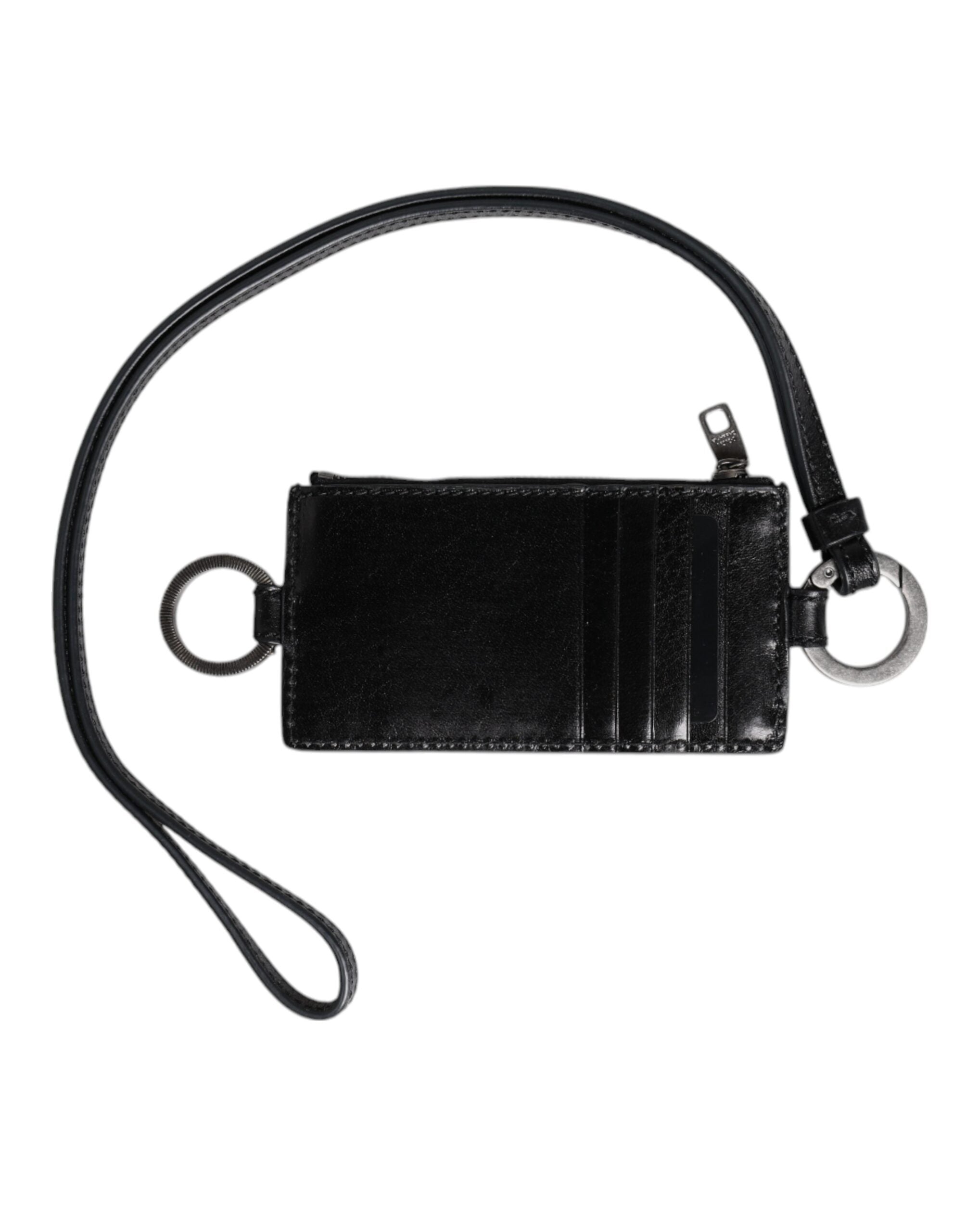 Portefeuille porte-cartes en cuir noir Dolce &amp; Gabbana avec logo en relief