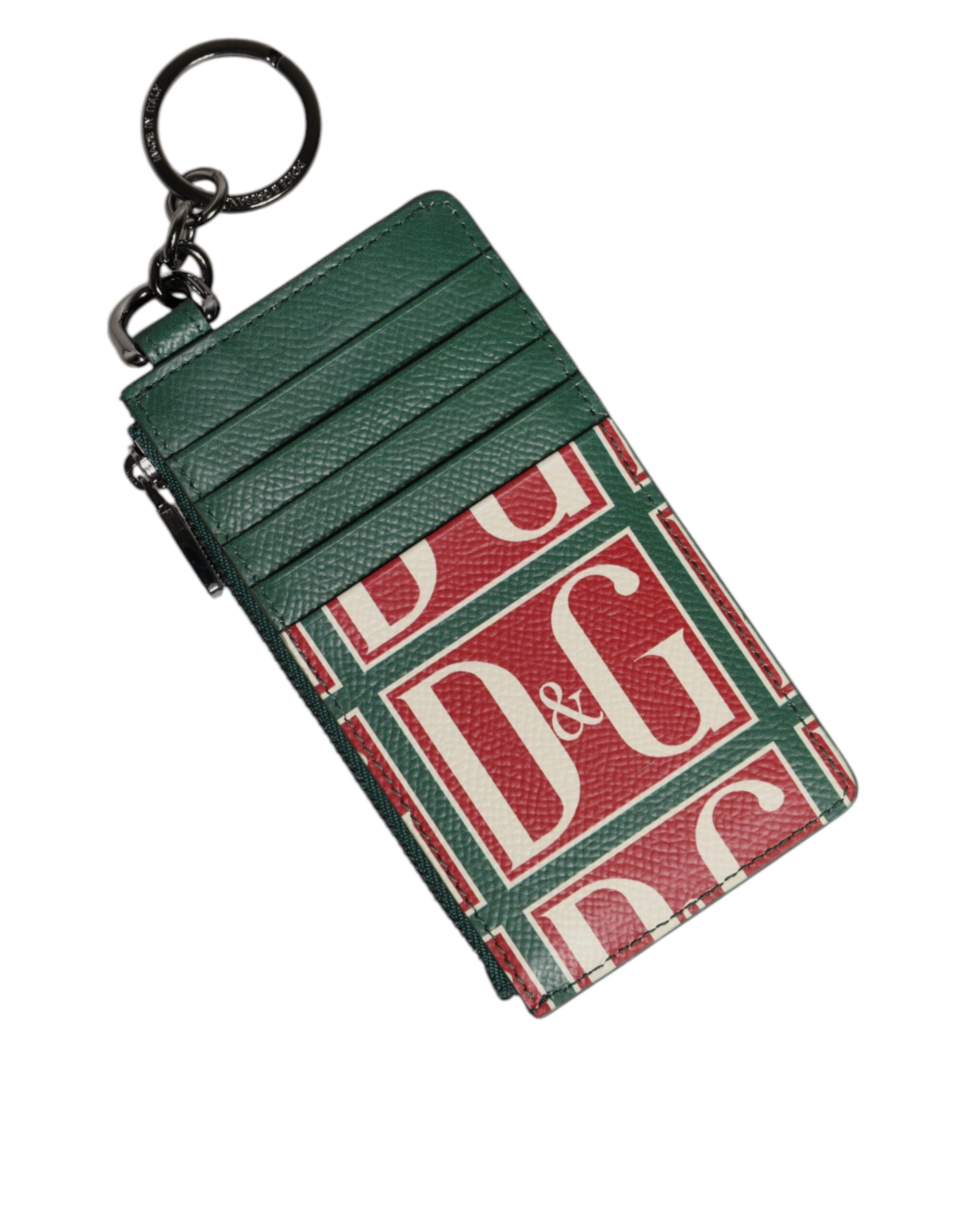 Portefeuille porte-cartes Dolce &amp; Gabbana en cuir de veau vert avec logo imprimé monogramme