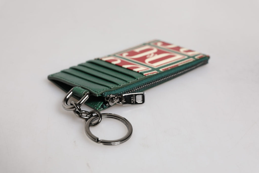 Dolce &amp; Gabbana Grünes Kartenetui aus Kalbsleder mit Logo-Print und Monogramm
